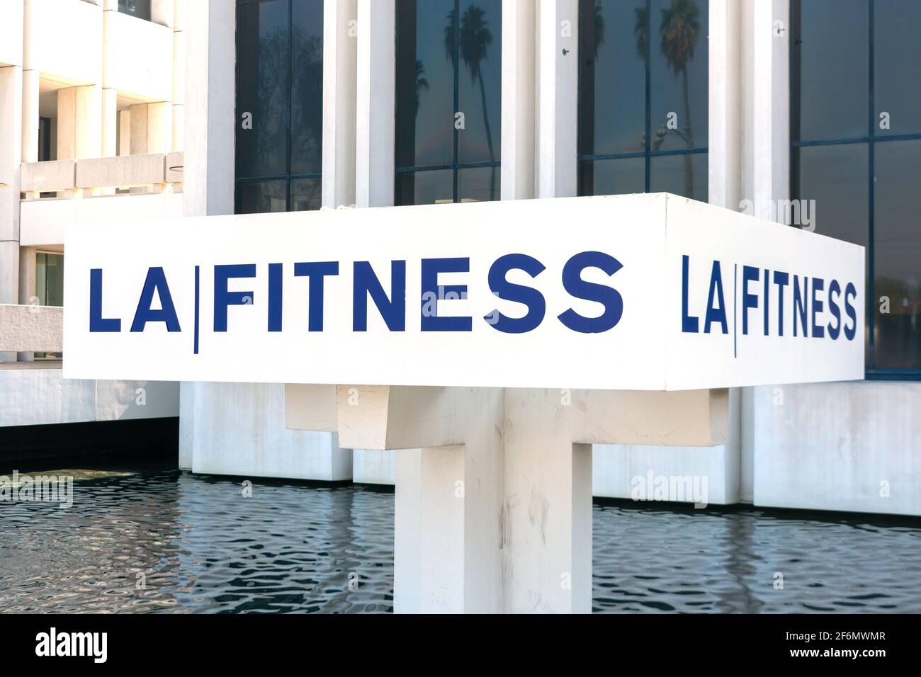 LA Fitness sign at gym club location . LA Fitness International LLC is an American gym chain - Los Angeles, California, USA - 2021 Stock Photo