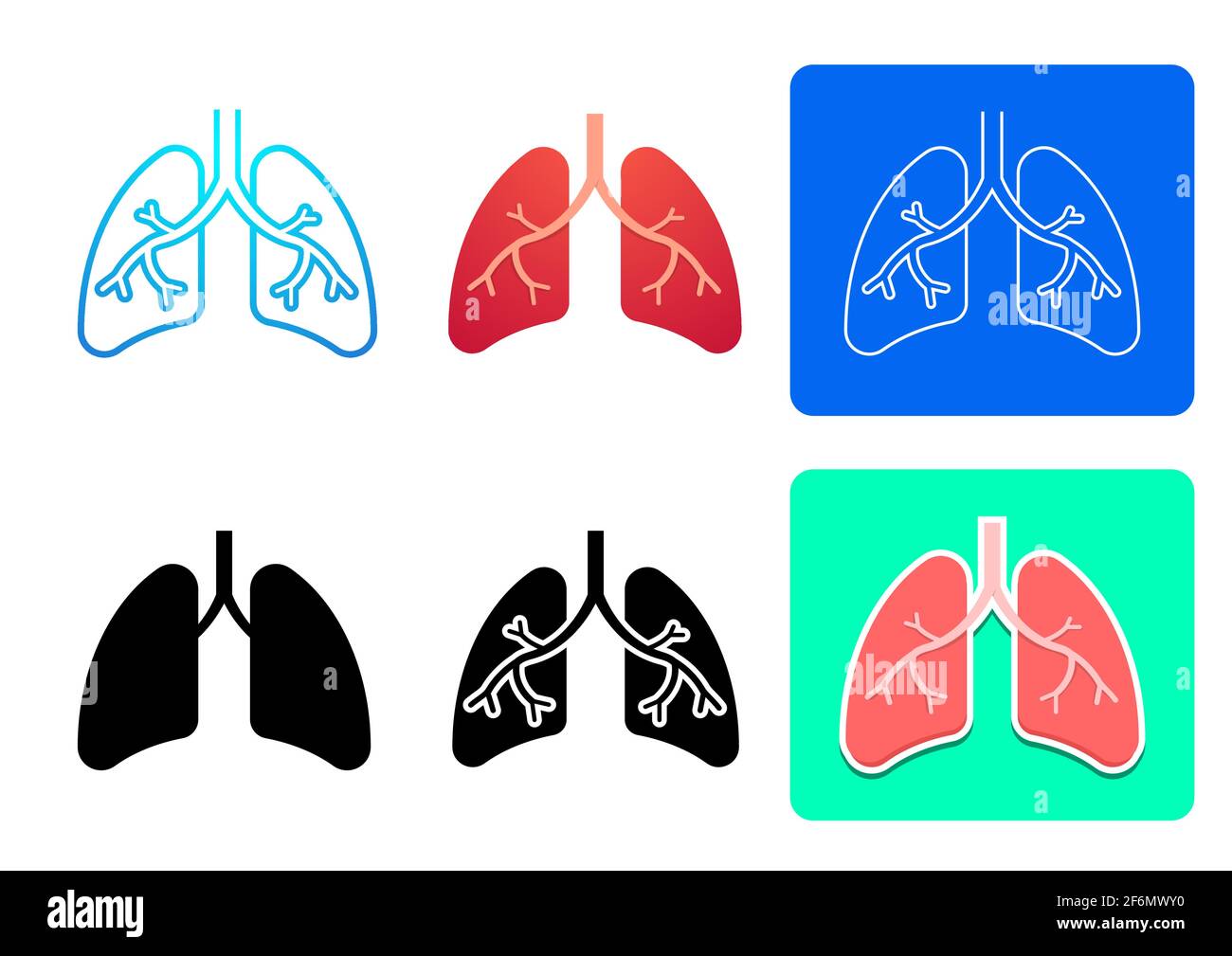 Set of lung icons and symbol in vector art flat design Stock Vector