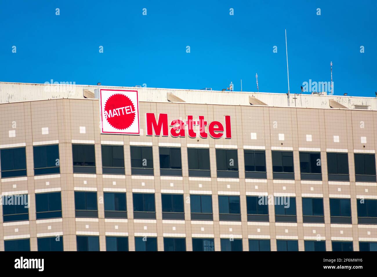 Mattel sign logo on headquarters building of American multinational toy  manufacturing company - El Segundo, California, USA - 2020 Stock Photo -  Alamy