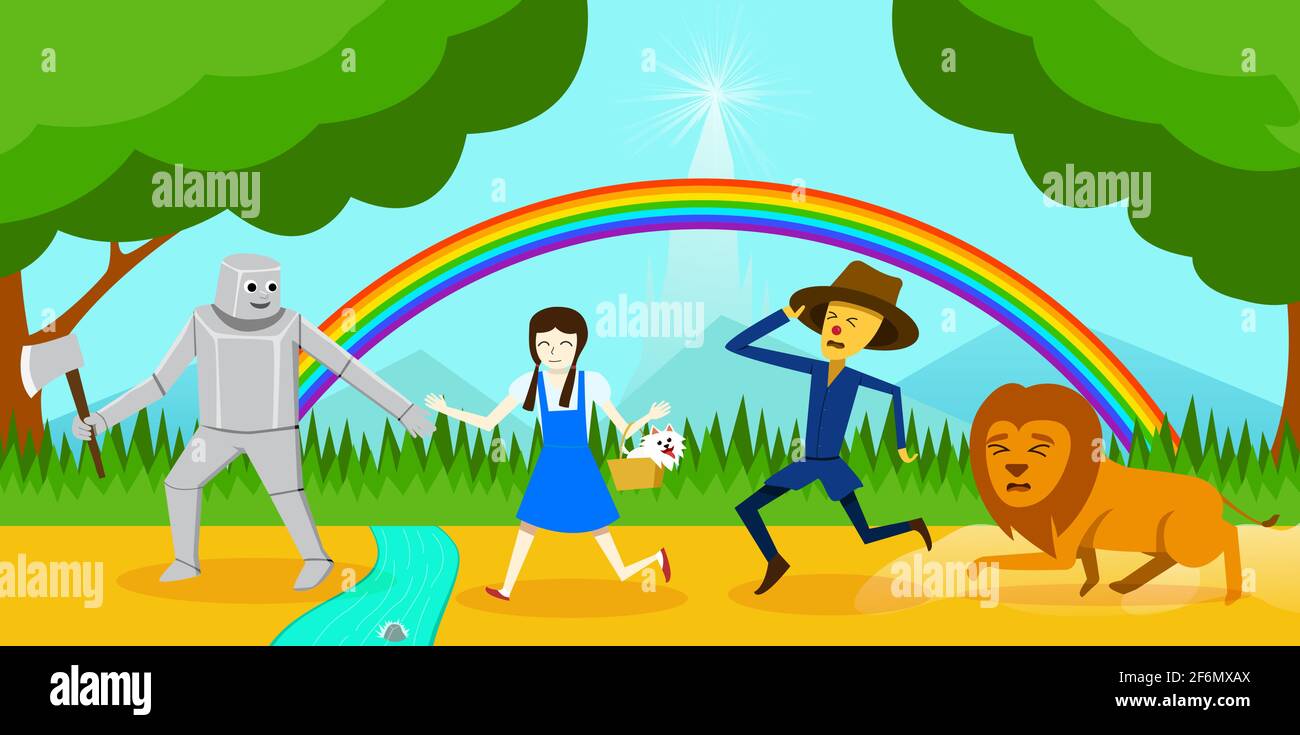 Cosplay as Dorothy and friend go to wizard of Oz, vector art Stock Vector