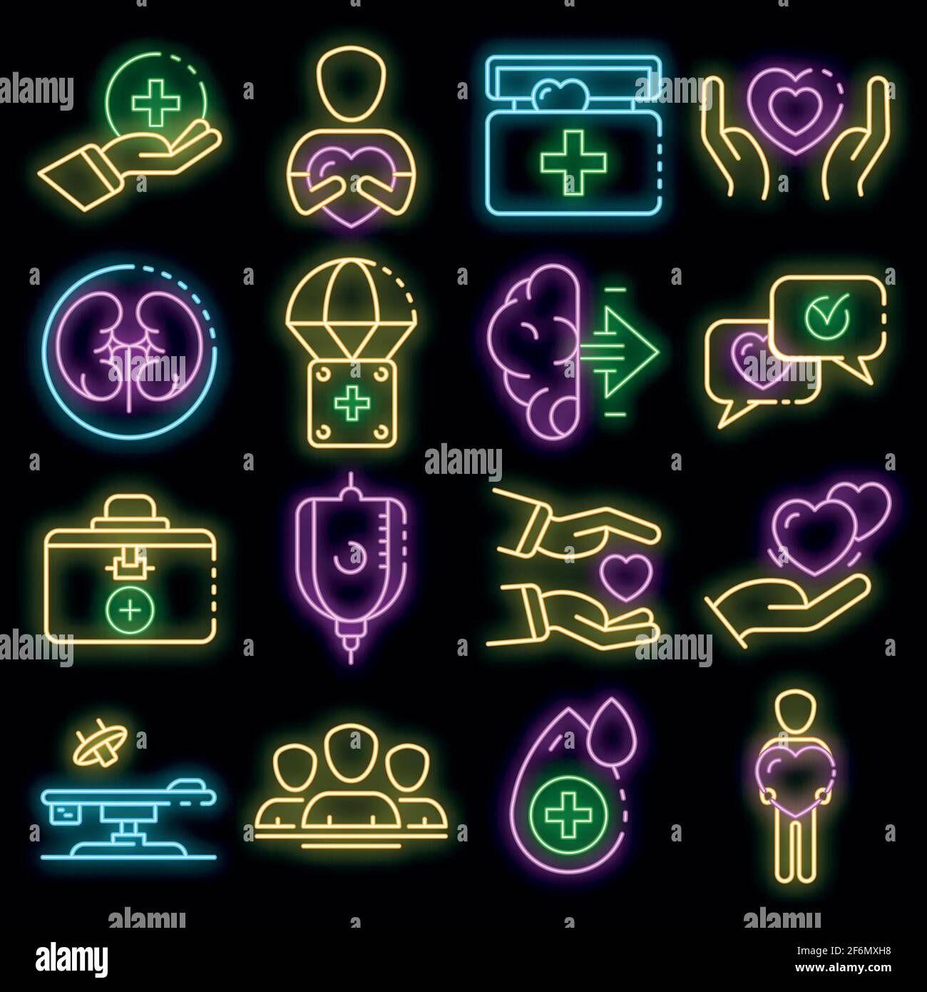 Donate organs icons set. Outline set of donate organs vector icons neon ...