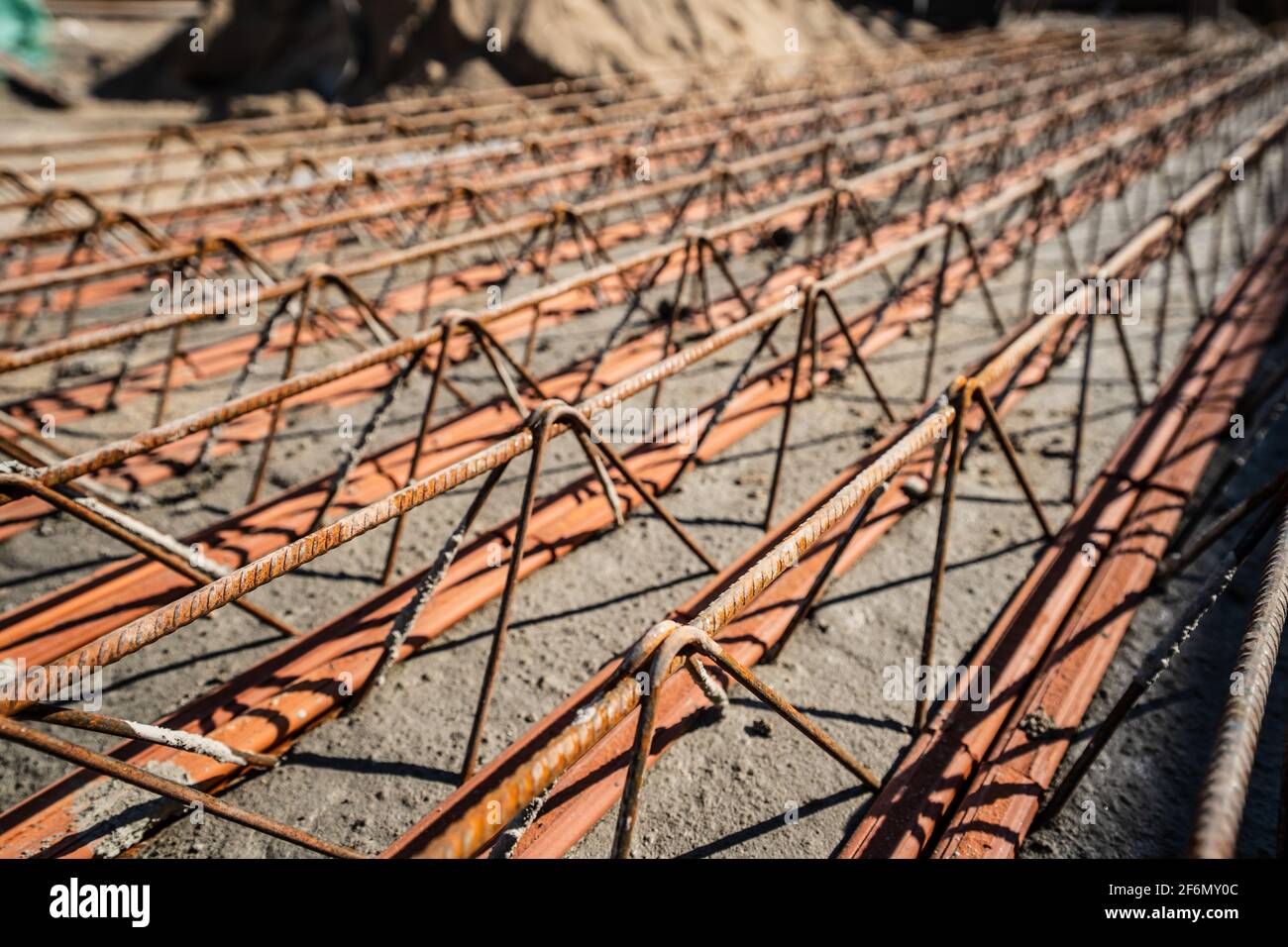 Close up on lattice girder and truss girders steel roof truss for