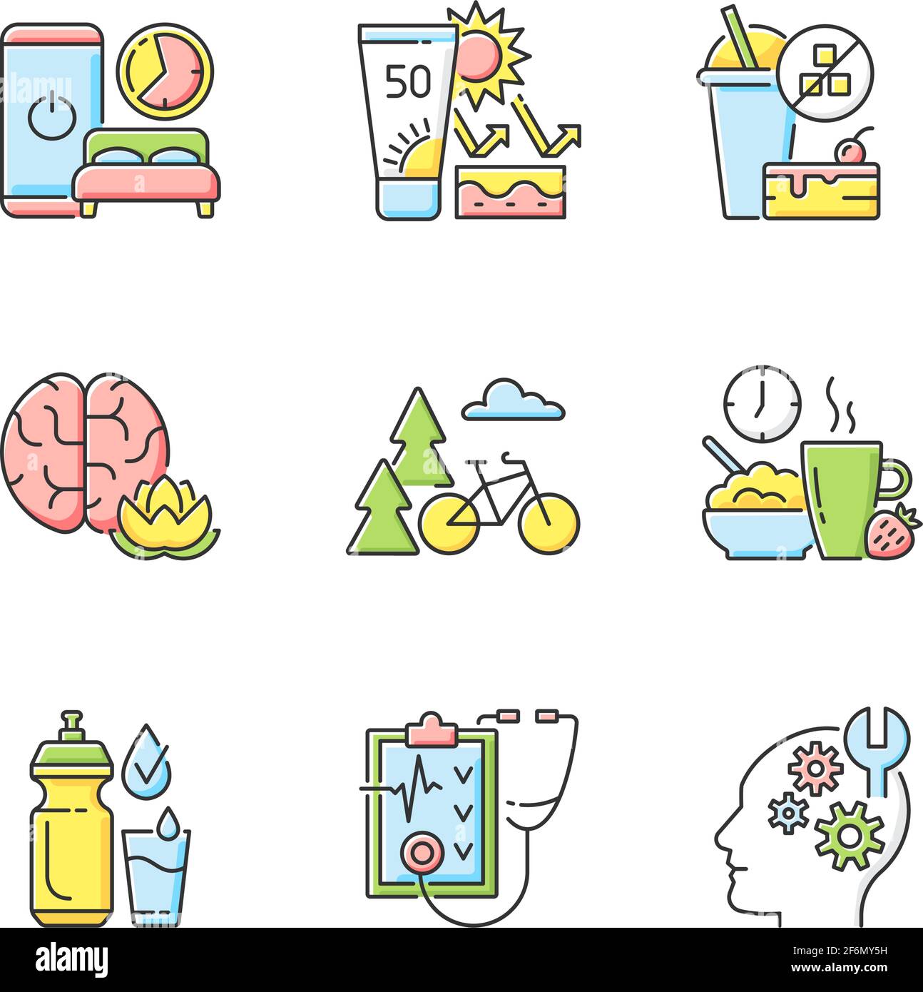 Healthy habits development RGB color icons set Stock Vector Image & Art ...