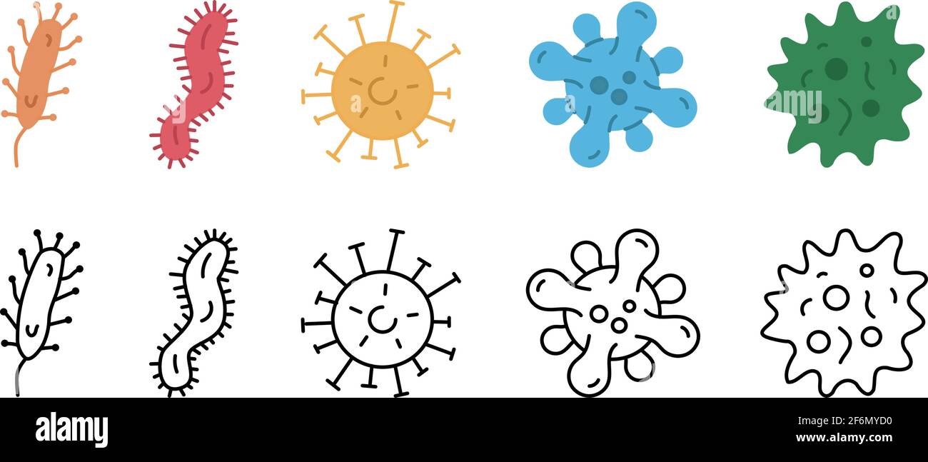 Viruses and bacteria, microorganisms vector illustration isolated on ...