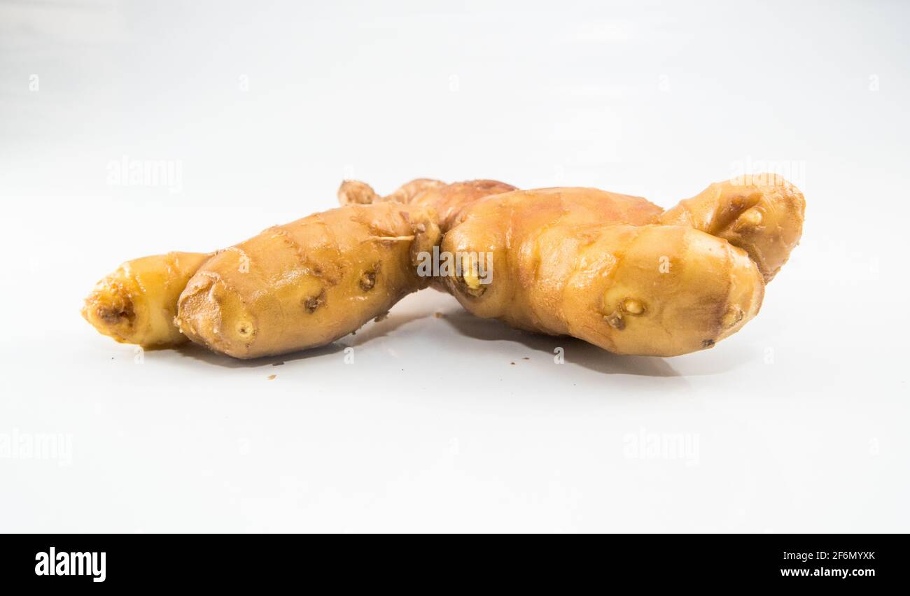 Fresh ginger on white background, gingers in flavoring cooking Stock Photo