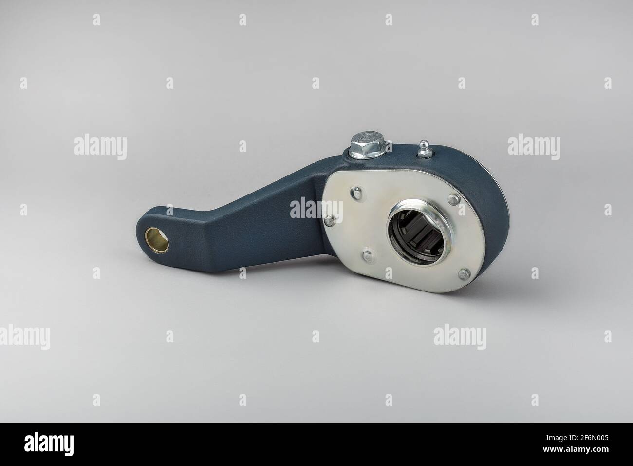 Slack adjuster.Brake slack adjuster on the gray background. Truck parts