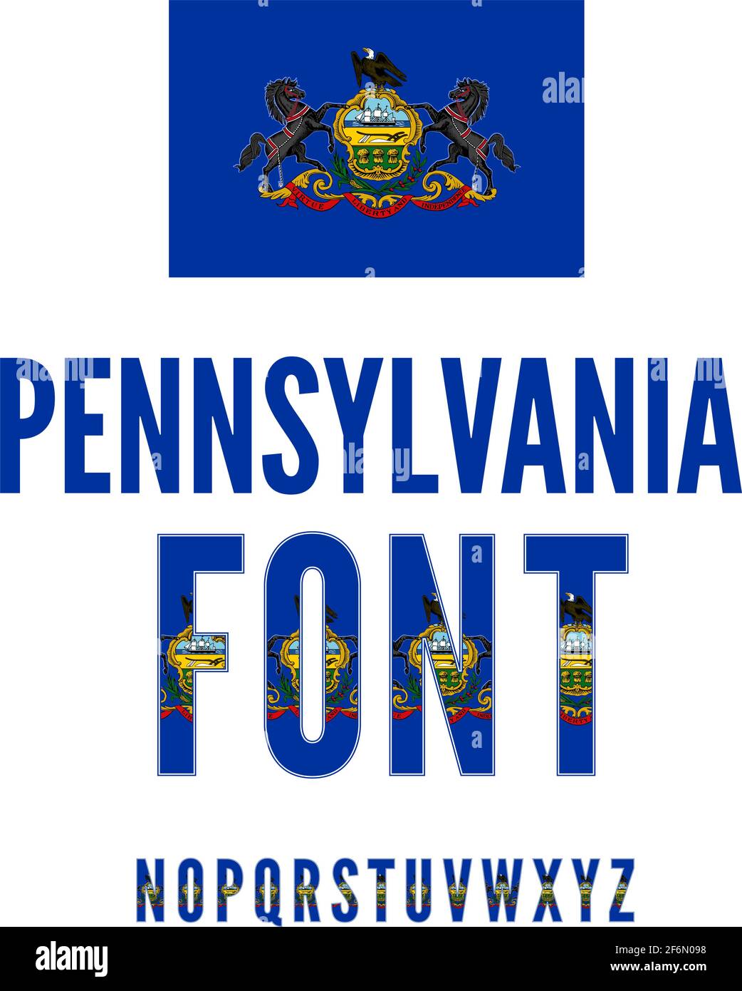 Pennsylvania USA state flag font. Alphabet, part N-Z stylized by state flag. Vector typeset Stock Vector