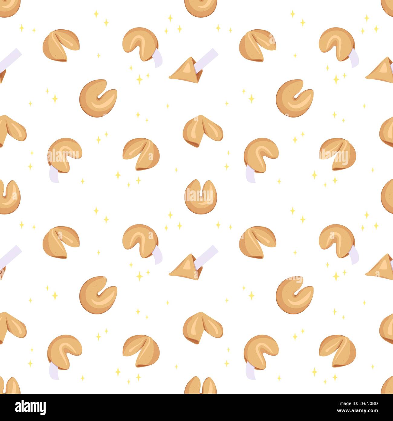Seamless pattern with chinese fortune cookies. Set of bakery elements. Cute print of delicious sweets and pastries for bakery, holiday and new year Stock Vector