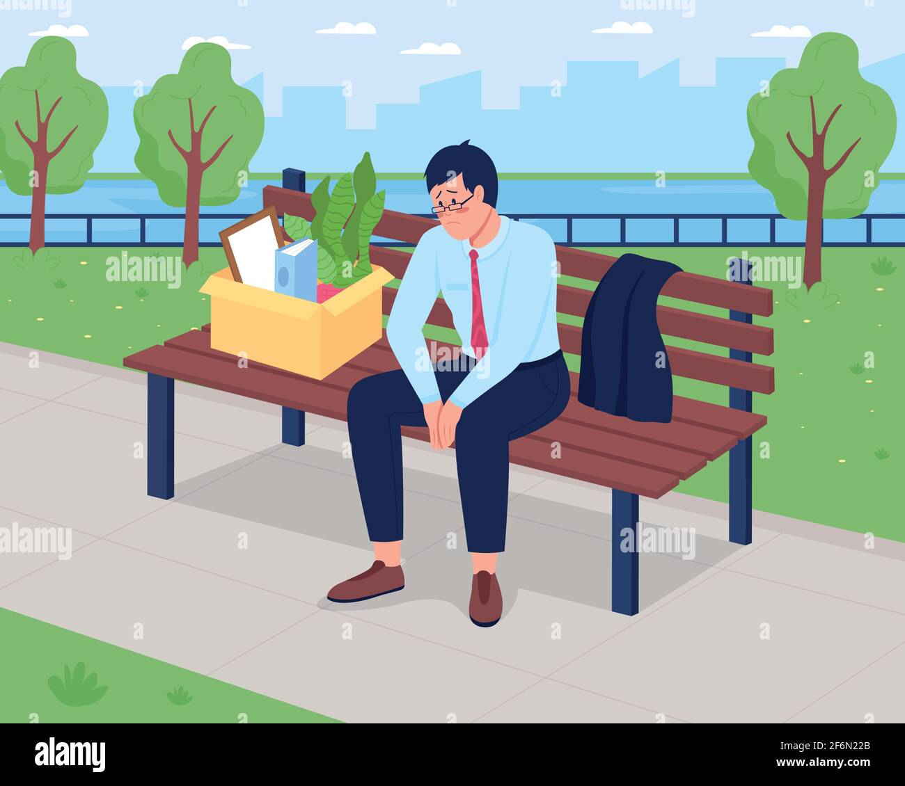 Fired depressed man flat color vector illustration Stock Vector