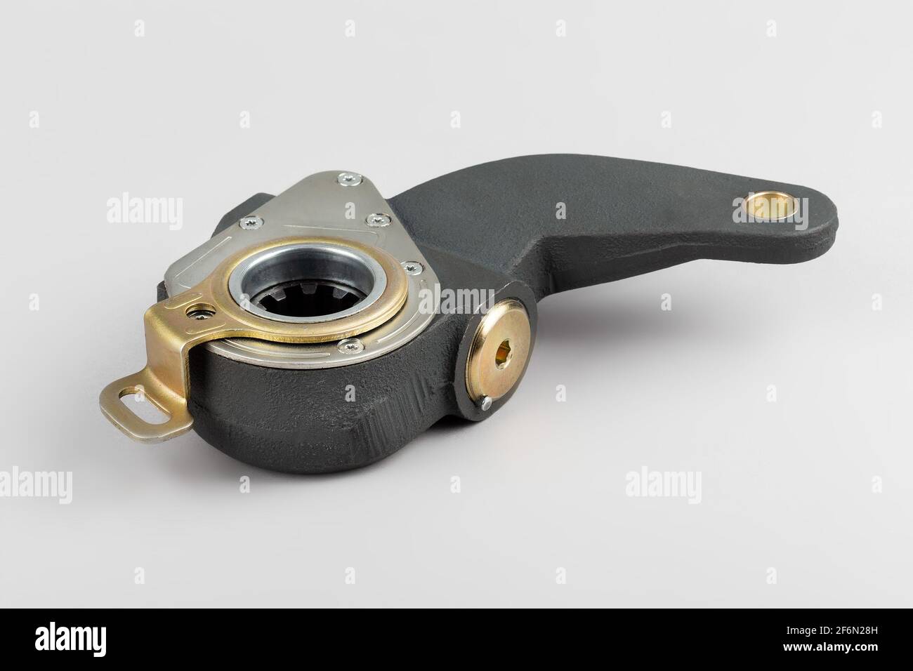 Slack adjuster.Brake slack adjuster on the gray background. Truck parts
