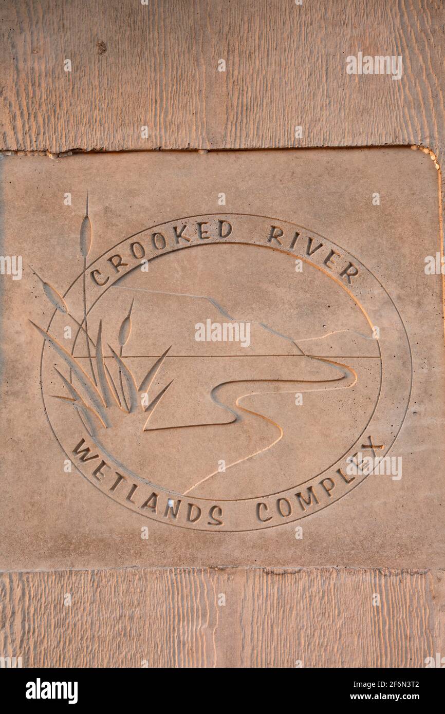 Kiosk marker, Crooked River Wetlands Complex, Prineville, Oregon Stock