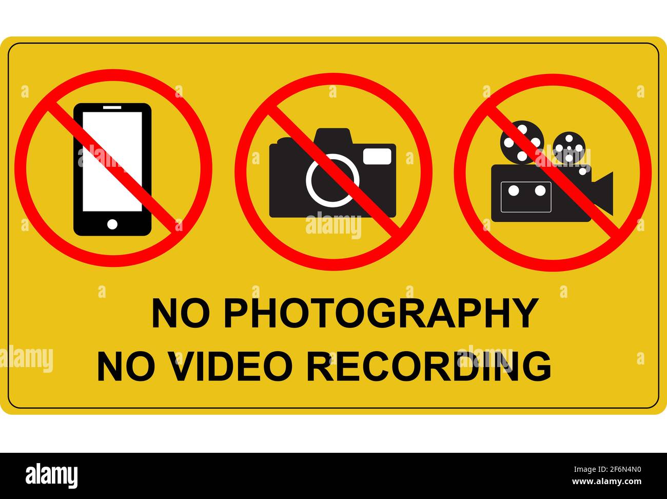 no photography and no recording signboard. flat style. prohibition no camera, no mobile phone and no video recording Stock Photo - Alamy