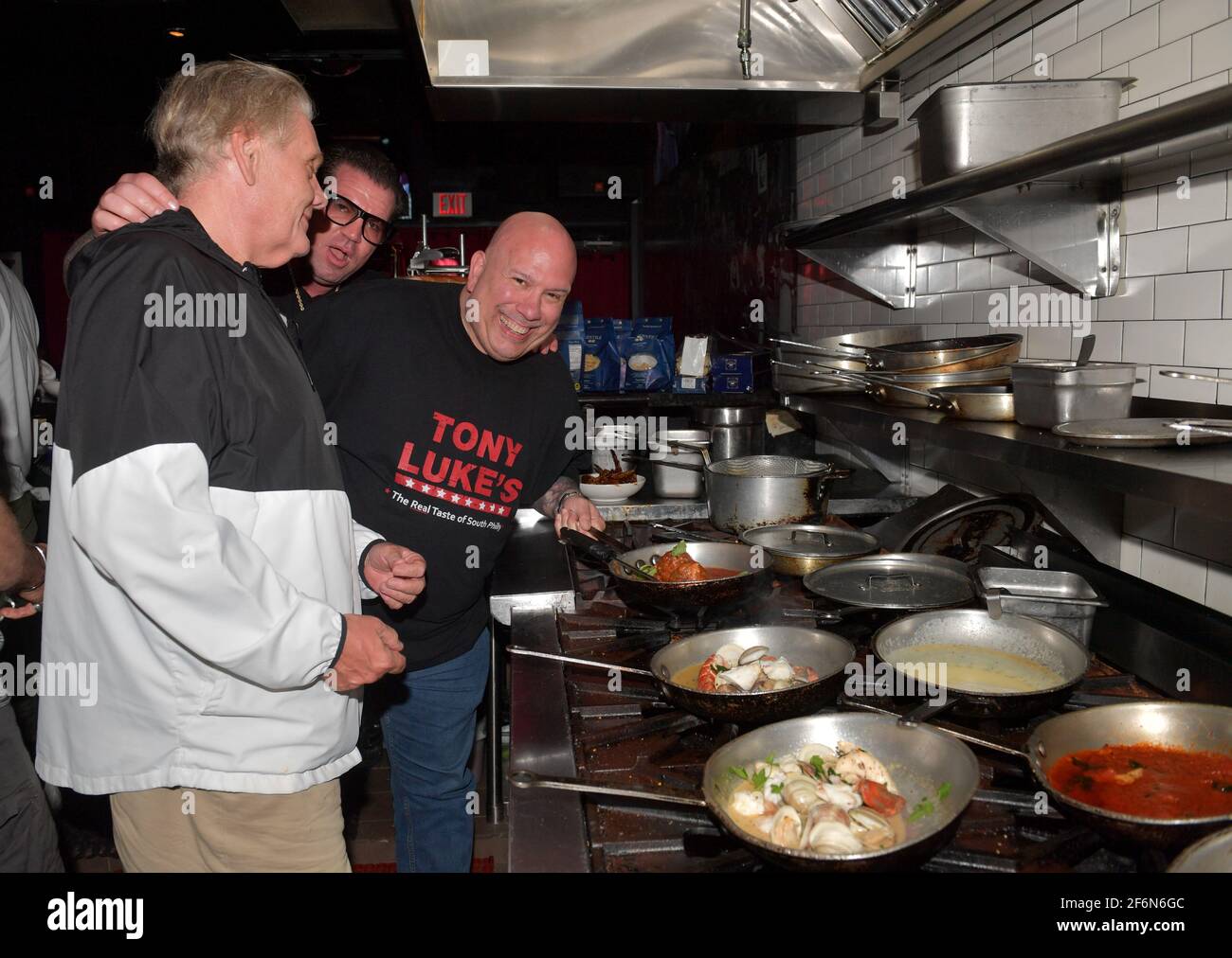 FORT LAUDERDALE; FL - APRIL 01: (NO SALES TO NEW YORK POST) (EXCLUSIVE COVERAGE) Gravesend Actors William Forsyth, Bruce Soscia, Tony Luke Jr of  Tony Luke's Cheese Steak and comedian Vic Dibitetto went into the kitchen to cook with fellow Actor, cook and Owner Steve Martorano The “Godfather of Italian-American cooking” on April 1, 2021 At Cafe Martorano in Fort Lauderdale, Florida  People:  William Forsyth, Bruce Soscia,Tony Luke Credit: Storms Media / MediaPunch Stock Photo