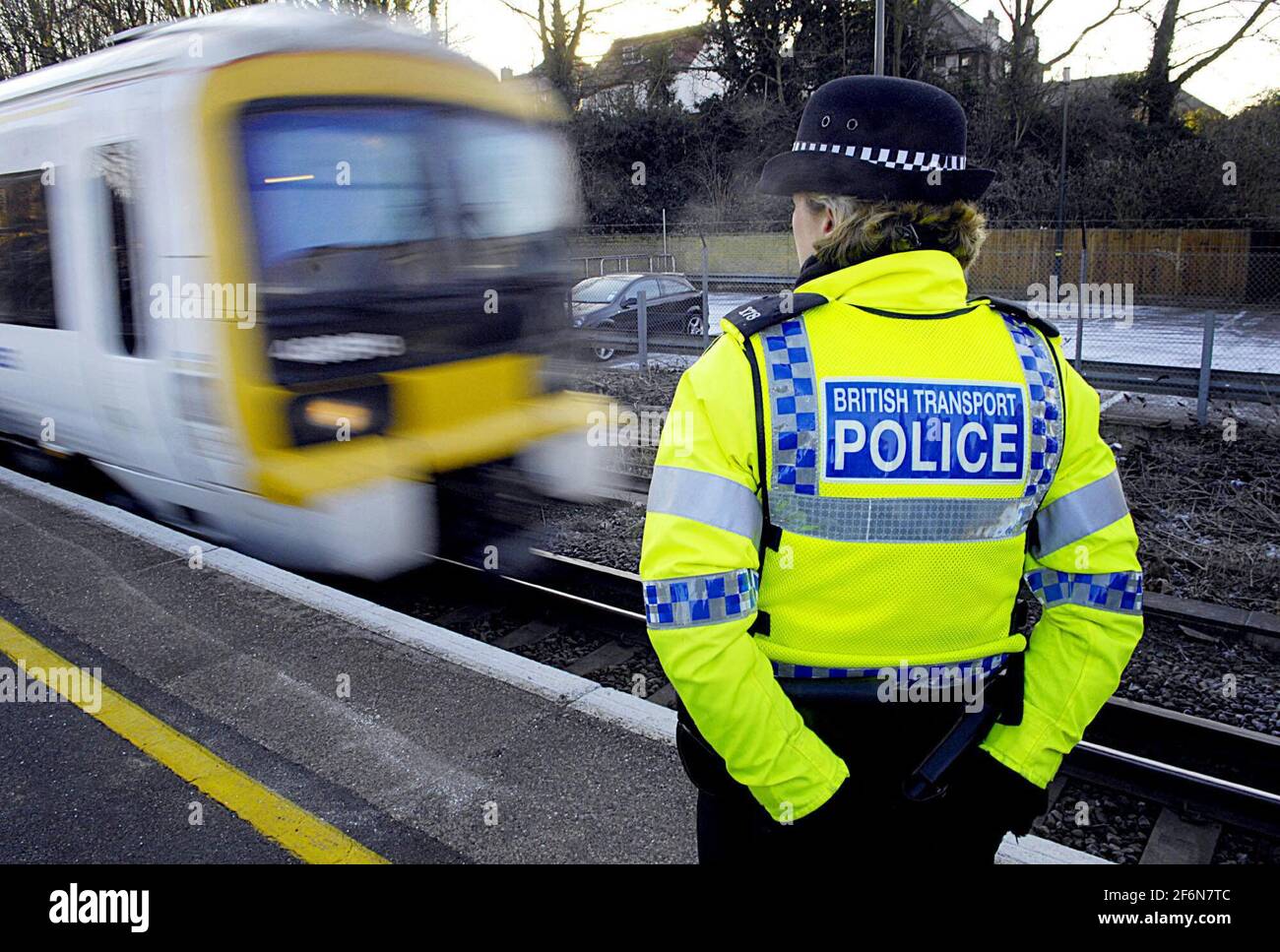 File photo dated 06/01/09 of the British Transport Police (BTP) at a train station. Police have contacted the parents of more than 40 young people found breaking lockdown rules to travel on trains - including some as young as 12. Issue date: Friday April 2, 2021. Stock Photo