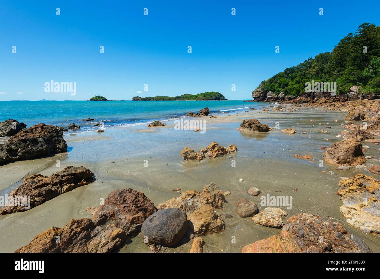 Scenic view of the rocky coastline and beach in Cape Hillsborough National Park, Queensland, QLD, Australia Stock Photo