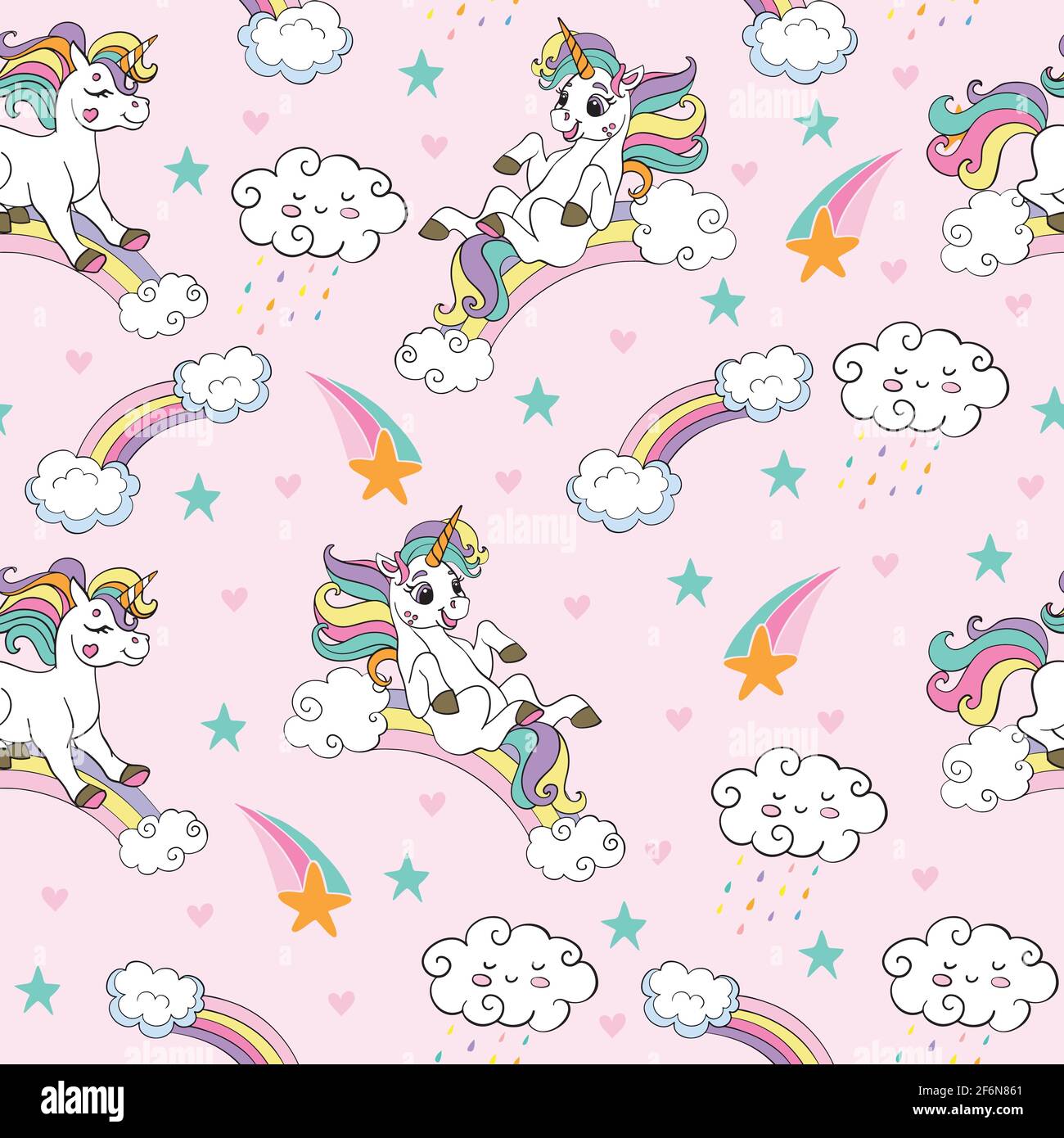 Seamless Pattern With Funny Unicorns And Rainbows On Pink Background Vector Illustration For Party Print Baby Shower Wallpaper Design Decor Lin Stock Vector Image Art Alamy