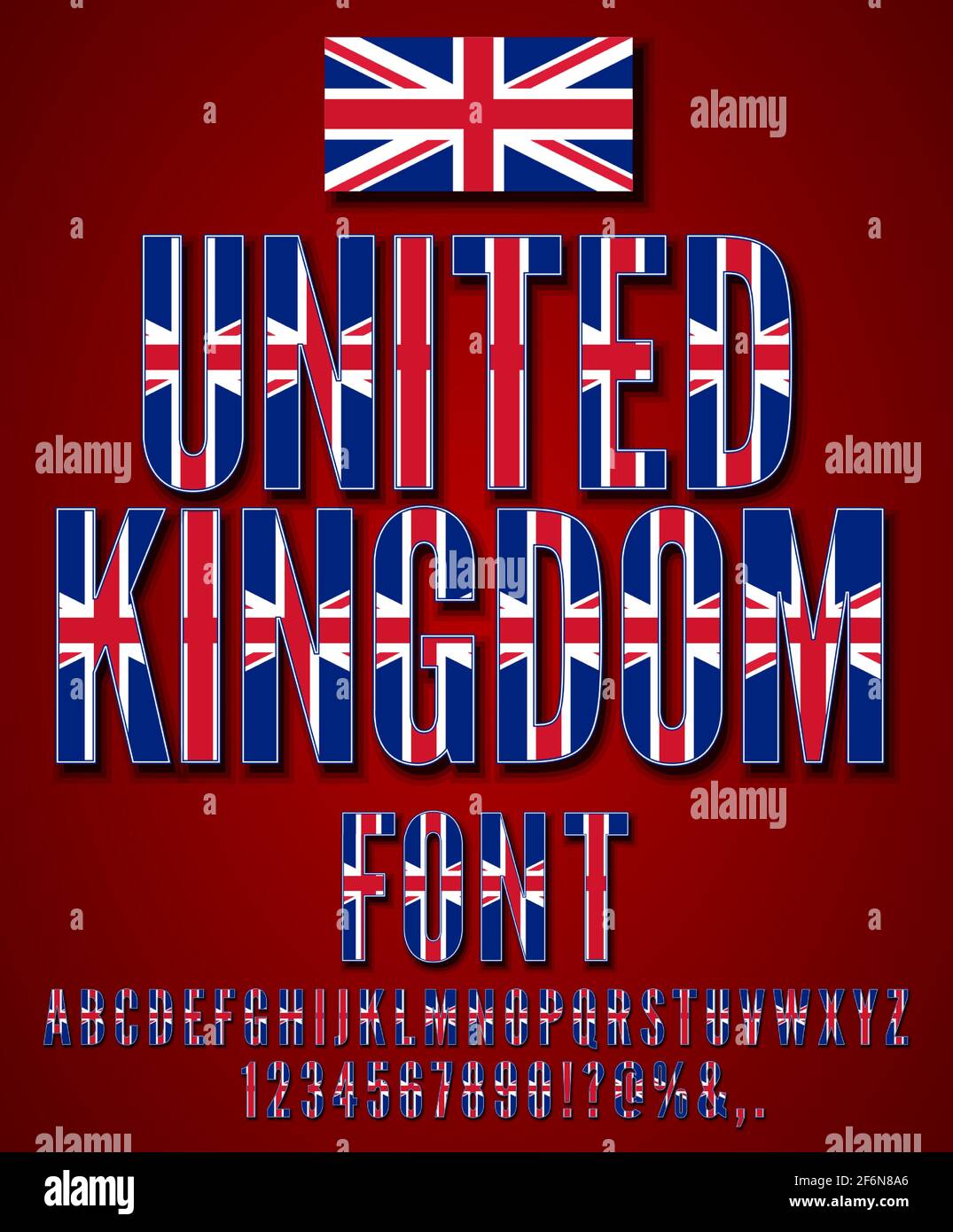 United Kingdom National Flag stylized Font. Alphabet and Numbers in Vector Set Stock Vector