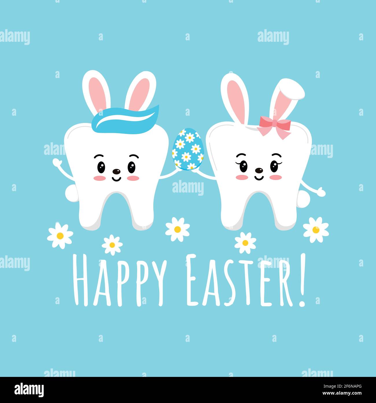 Easter cute smile teeth with bunny ears on dentist greeting card Stock ...