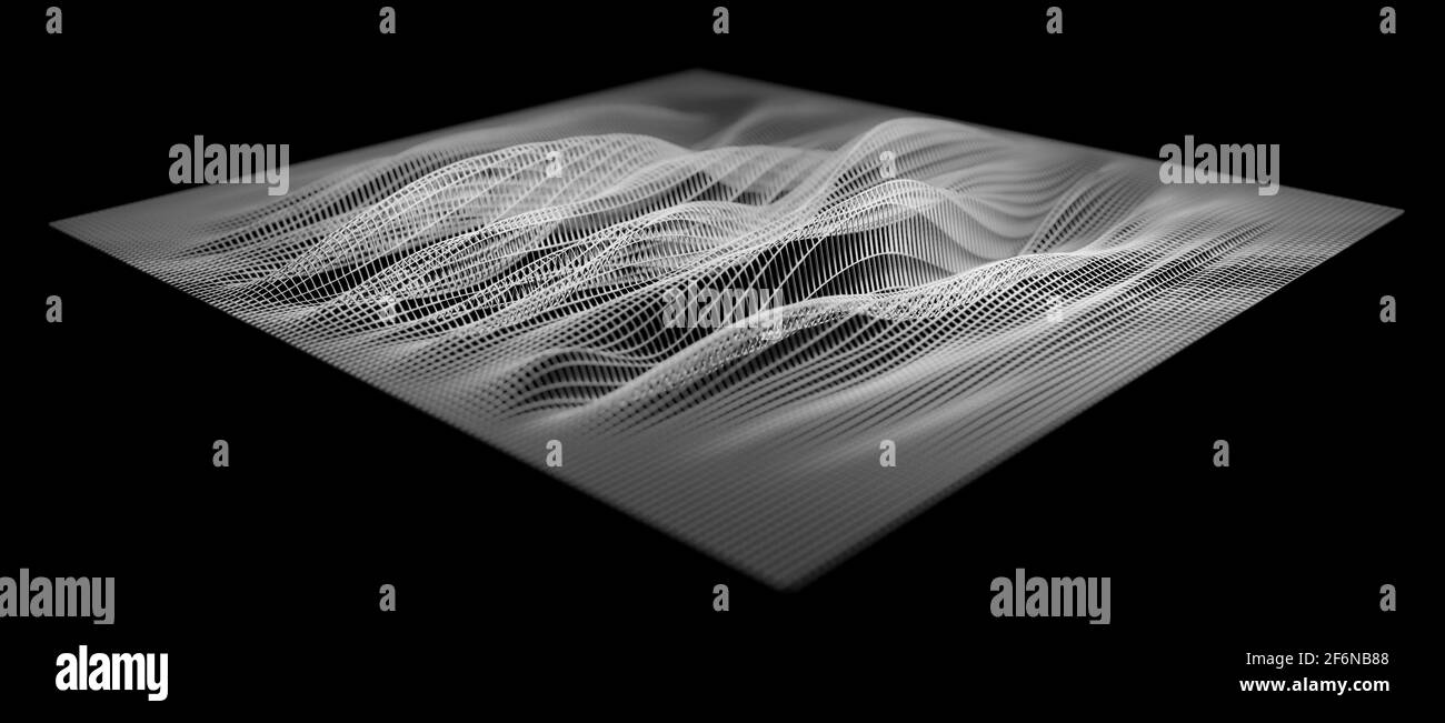 Wireframe plane structure, dark grey, modern abstract virtual grid background or matrix, science or data concept, cgi 3D visualization Stock Photo