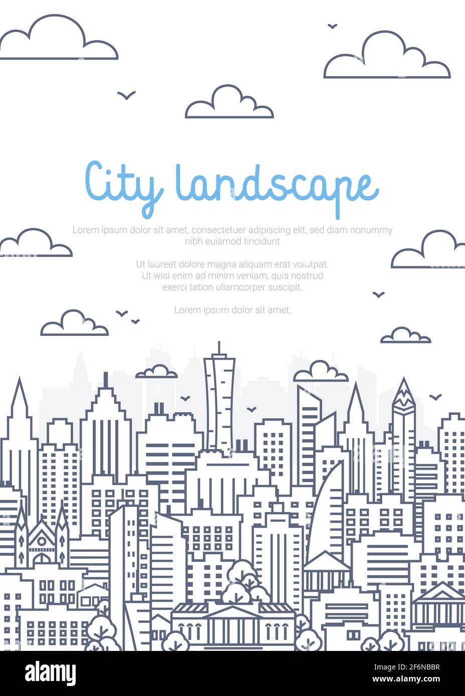 City landscape poster - urban landscape in linear style on white ...