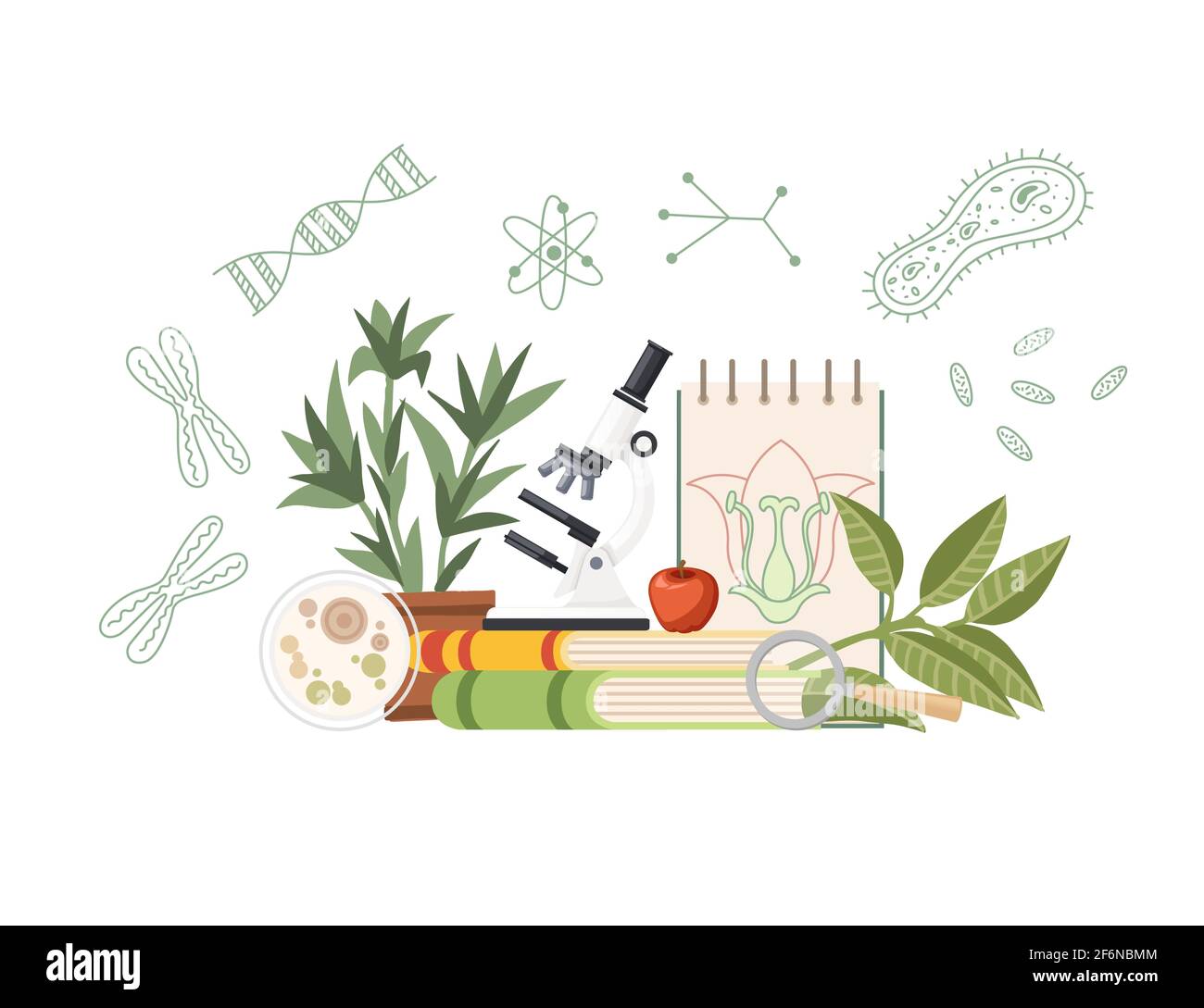 Biology science courses online education concept or school lesson vector illustration on white