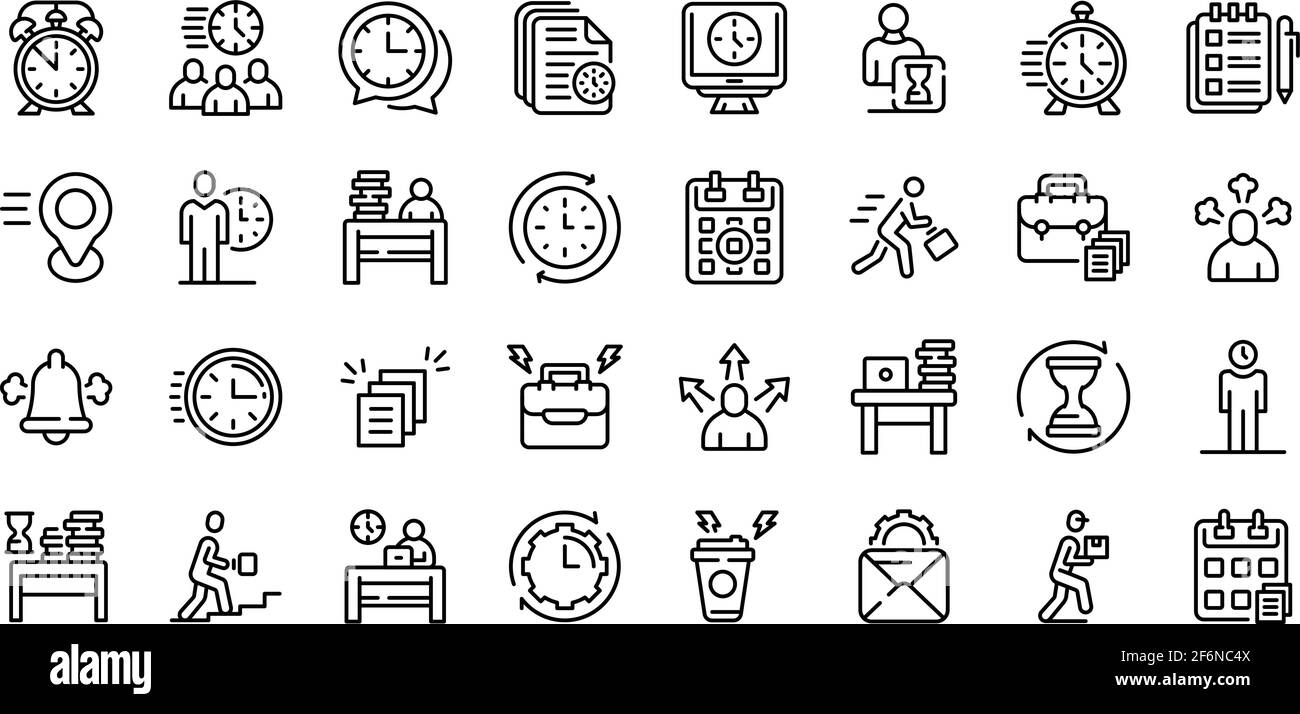 Rush job icons set. Outline set of rush job vector icons for web design isolated on white background Stock Vector