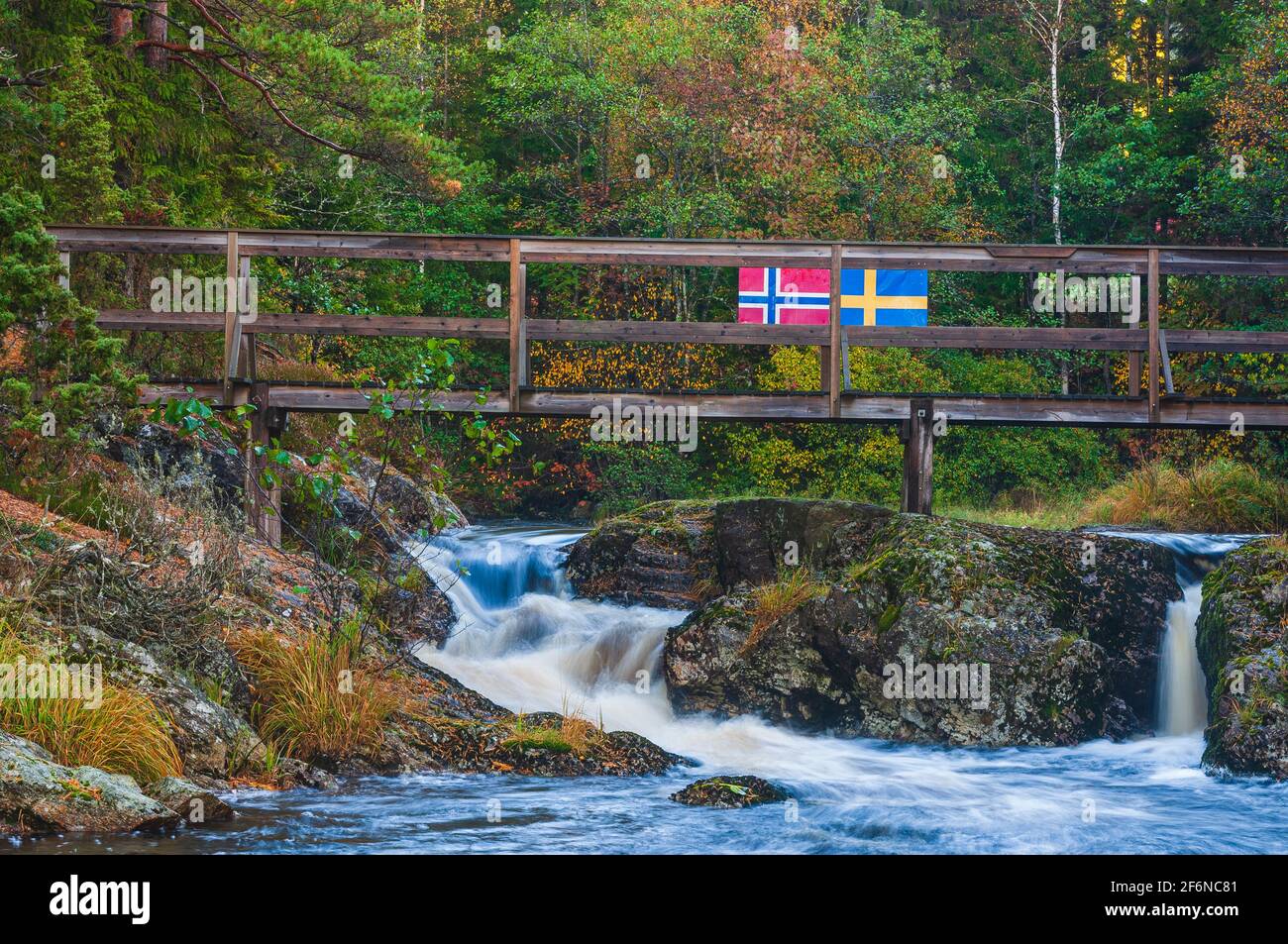 Border bridge between Norway and Sweden Stock Photo