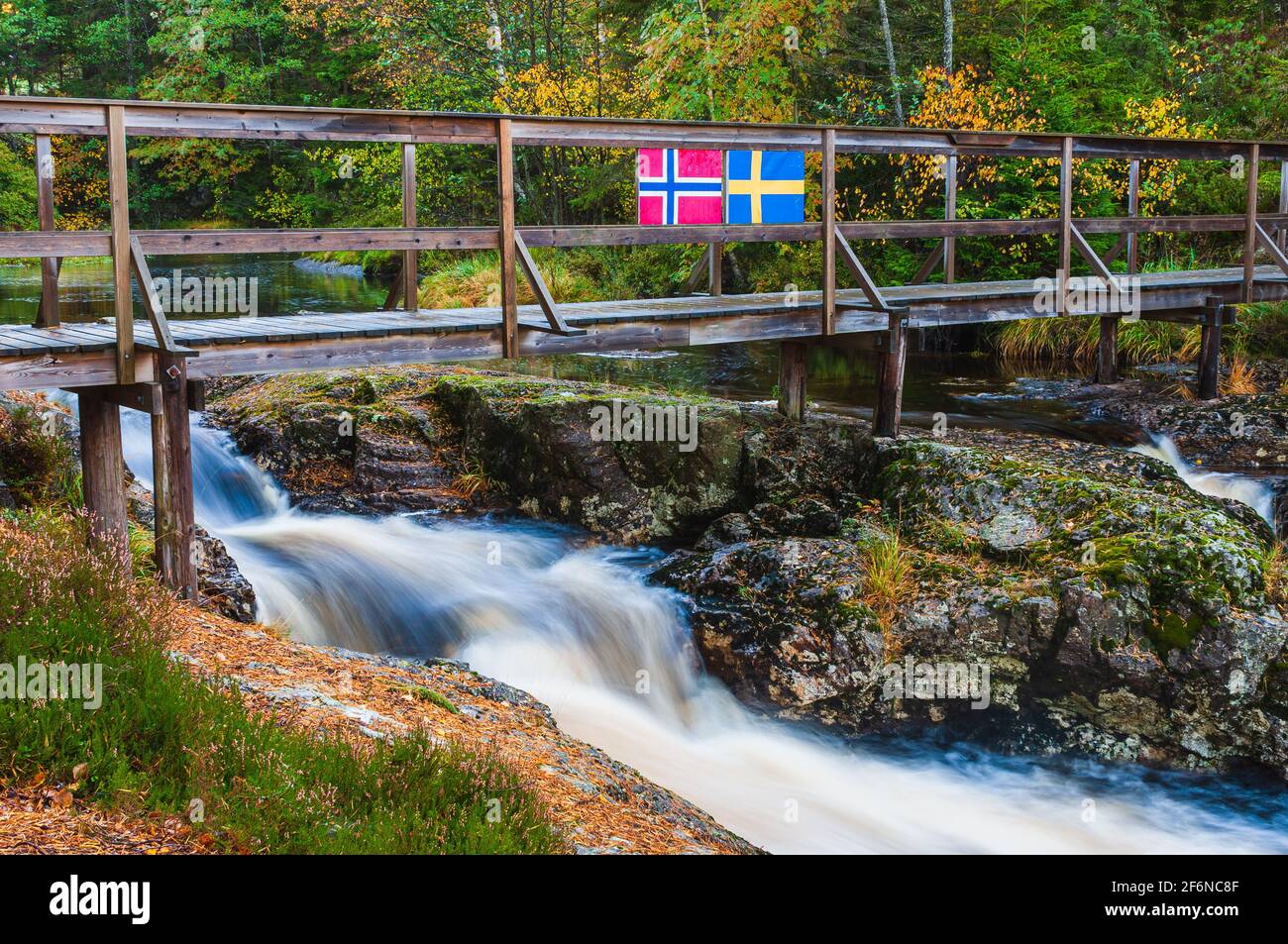 Border bridge between Norway and Sweden Stock Photo