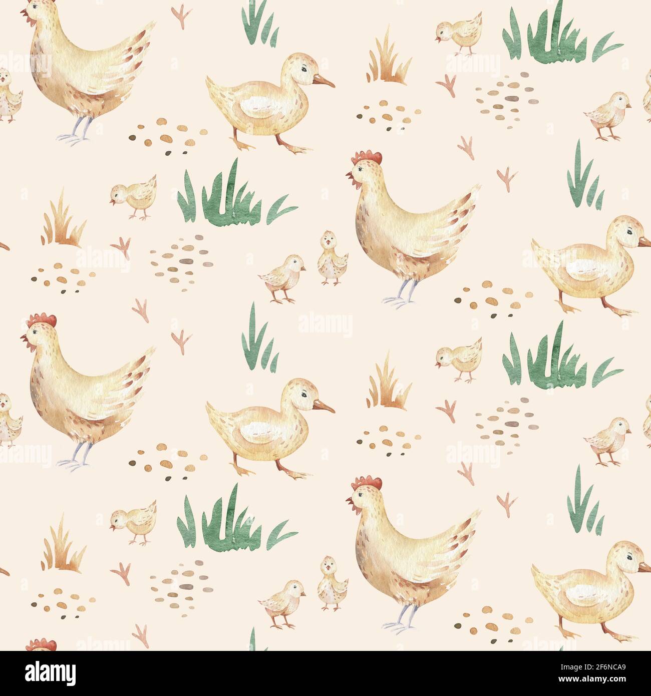 watercolor seamless pattern with cute farm animals with goat, horse ...