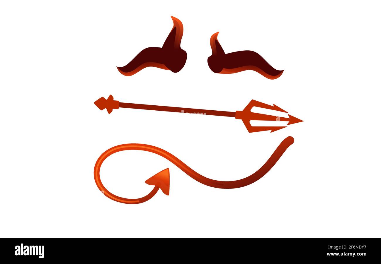 Devil horn and tail red satan trident carnival party head accessory vector illustration on white