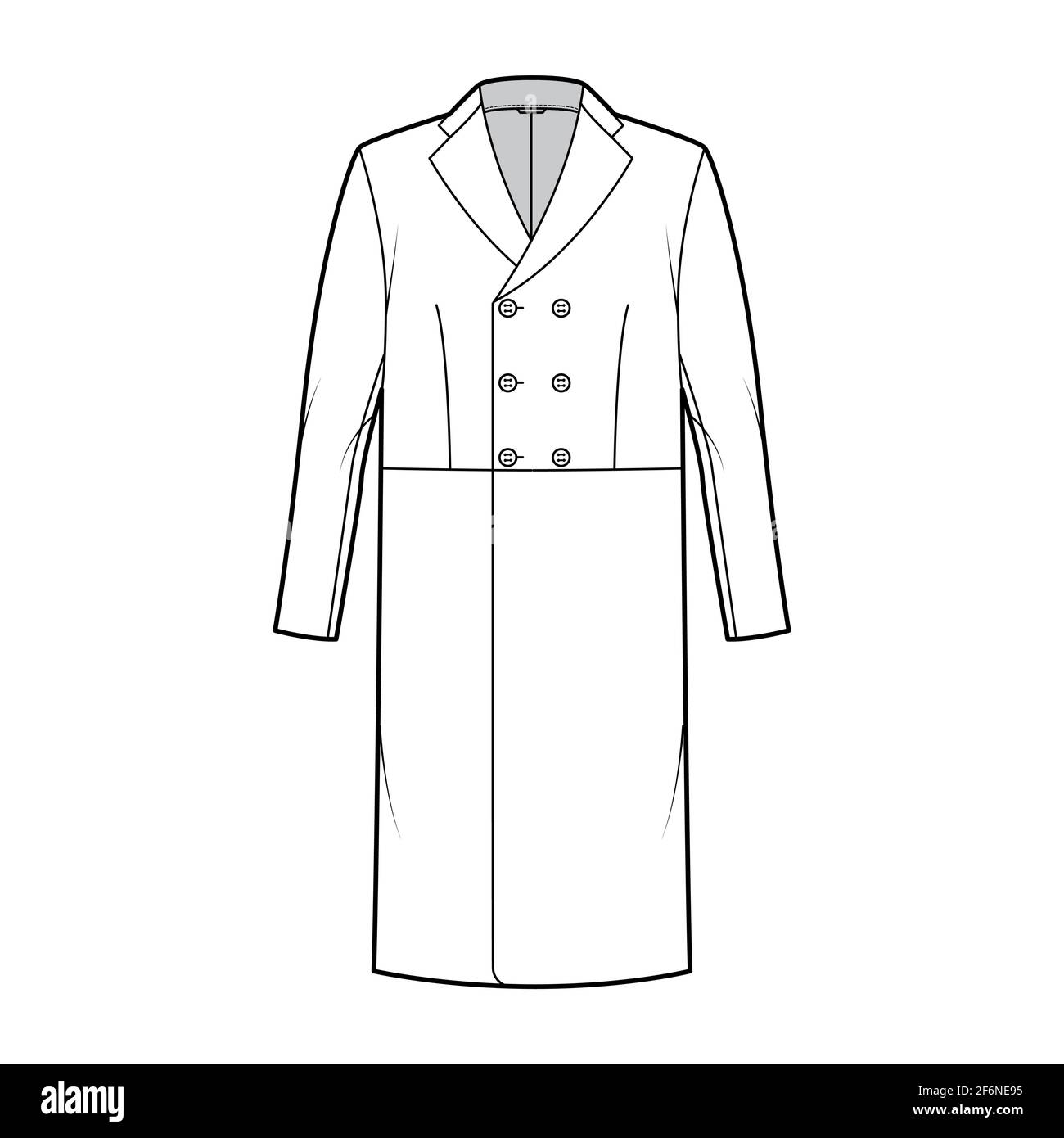 Edwardian Frock jacket technical fashion illustration with long