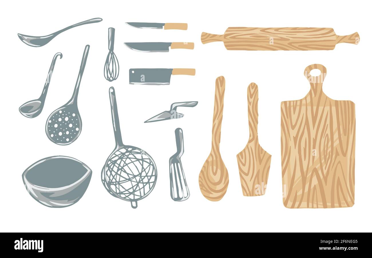 https://c8.alamy.com/comp/2F6NEG5/set-of-kitchenware-tools-abstract-style-vector-illustration-on-white-background-2F6NEG5.jpg