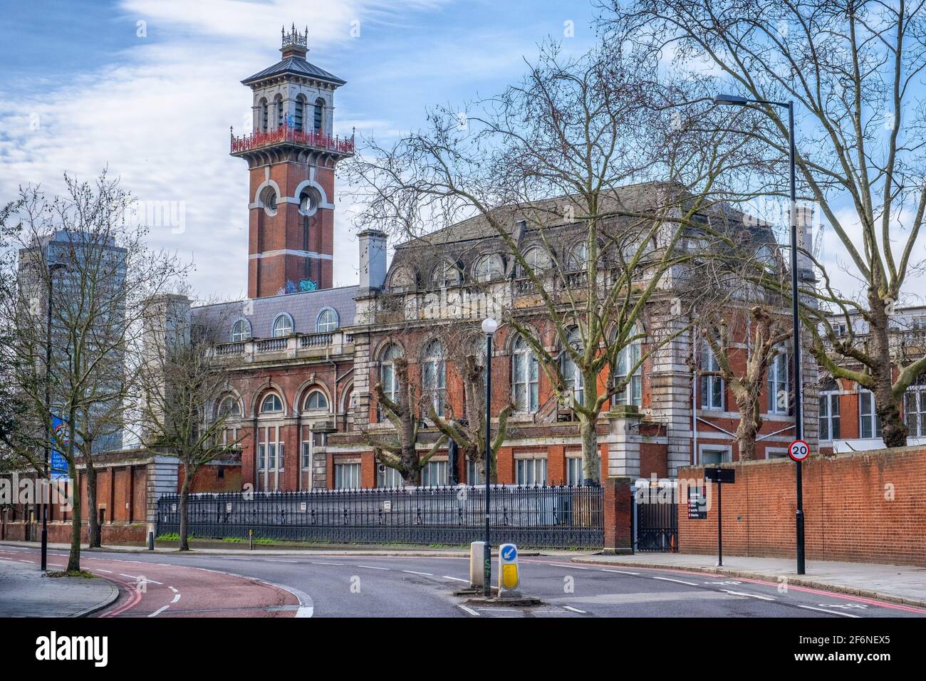 The original Victorian St Thomas' Hospital building located near Waterloo on Albert Embankment in London, England, UK Stock Photo