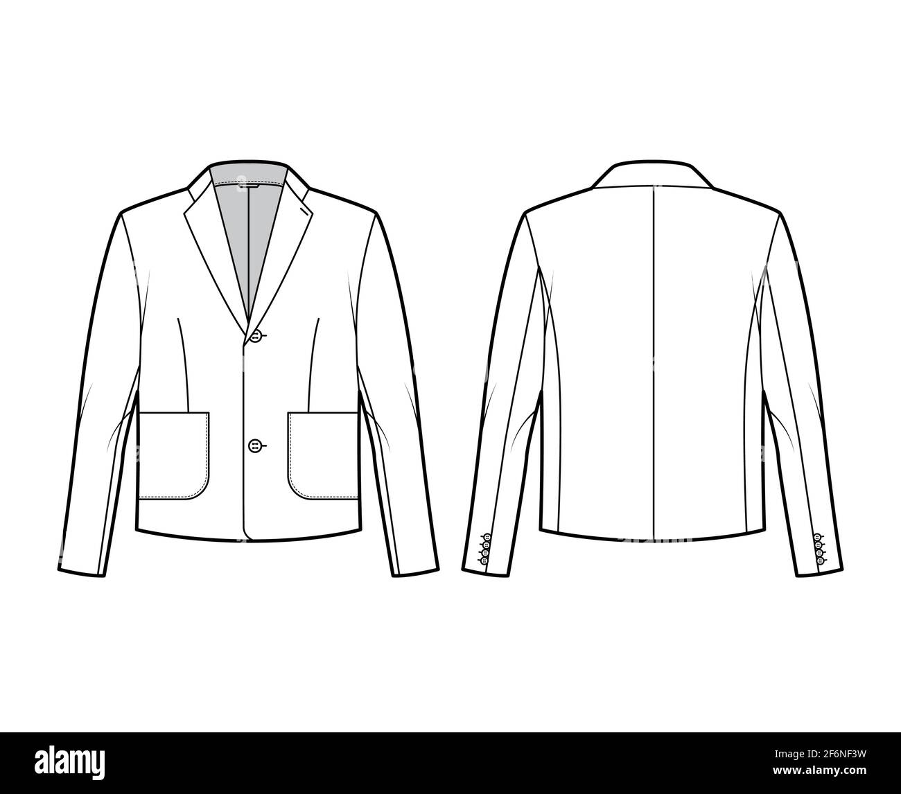 Blazer jacket suit technical fashion illustration with long sleeves ...