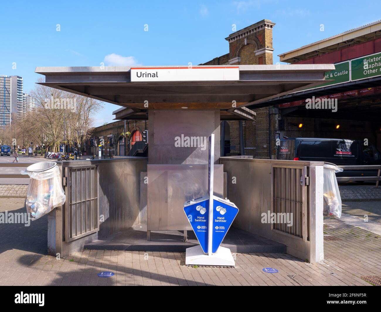 Public urinal outside Vauxhall London Underground station at Vauxhall Cross in the London, England Stock Photo