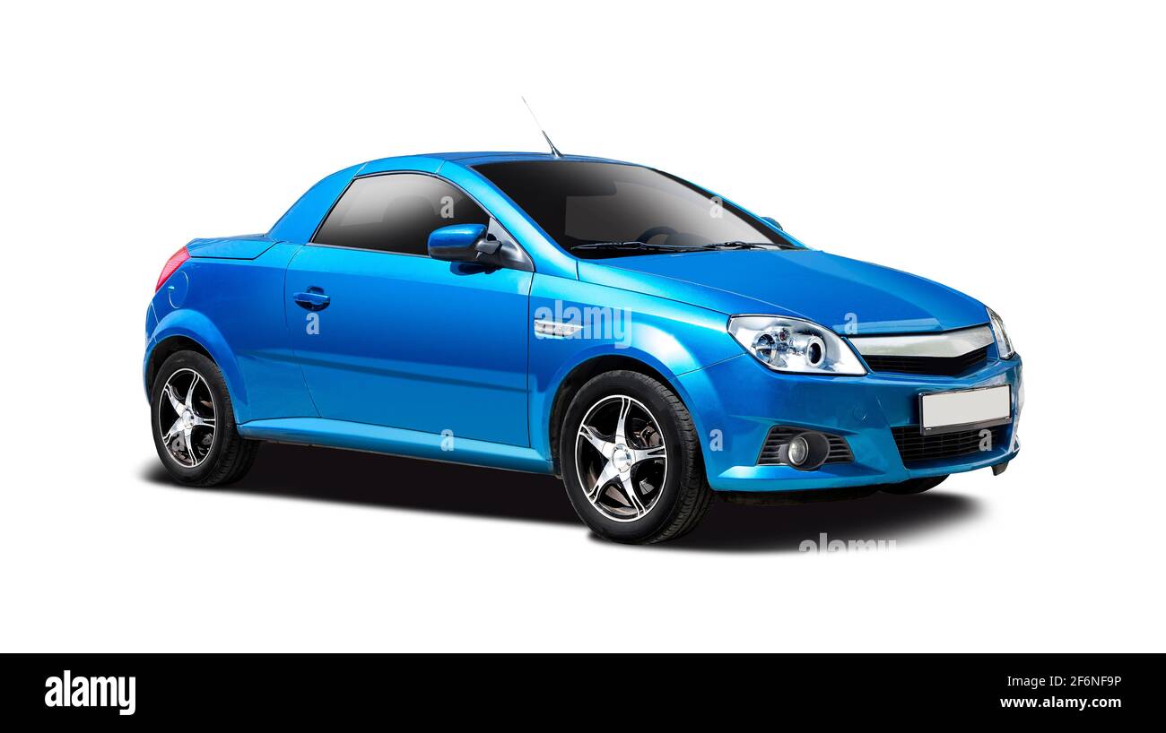 Blue sport cabrio car, side view isolated on white background Stock Photo
