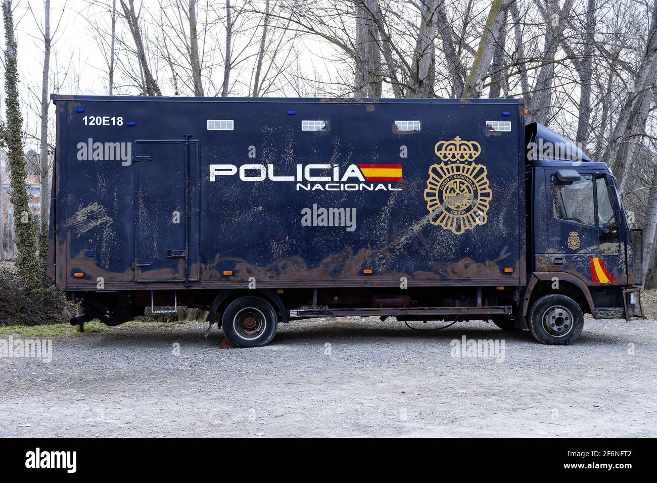 TERUEL, SPAIN - 23 FEBRUARY 2021, Police van for transferring prisoners of the Spanish national police Stock Photo