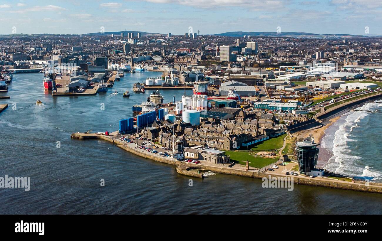 A view of Aberdeen harbour in the city of Aberdeen, Scotland Stock Photo