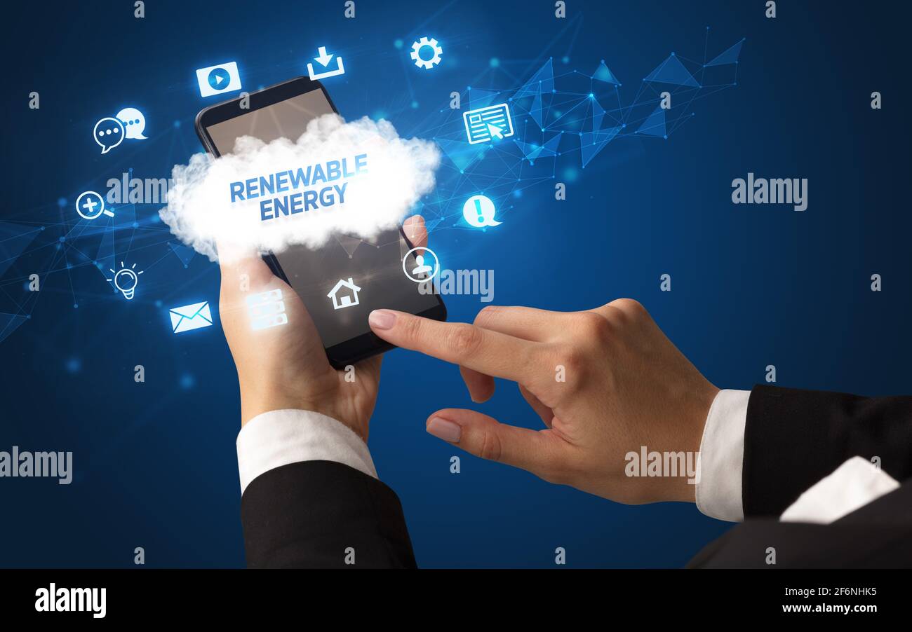 Hand using smartphone with cloud technology concept Stock Photo - Alamy
