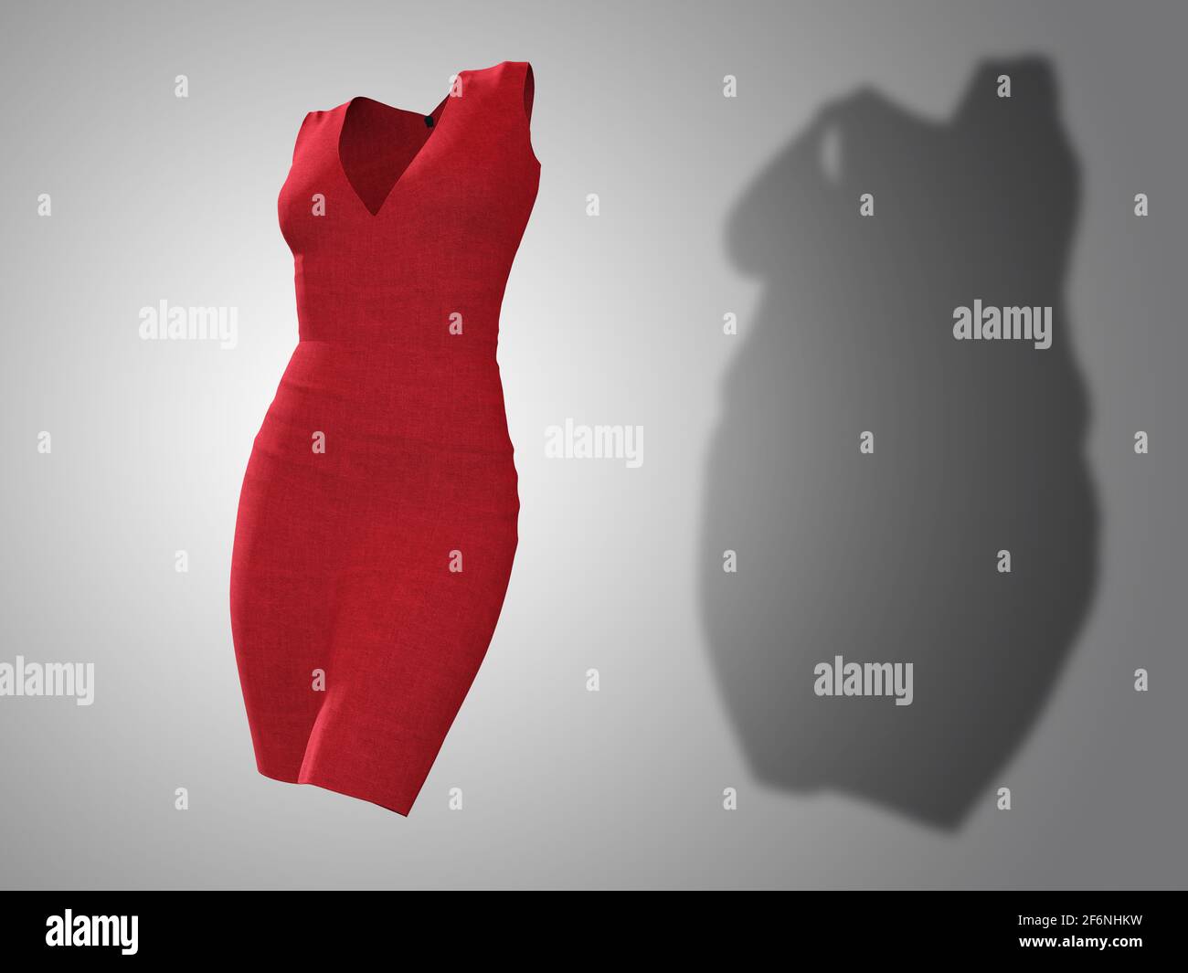 Conceptual fat overweight obese shadow female dress outfit vs slim