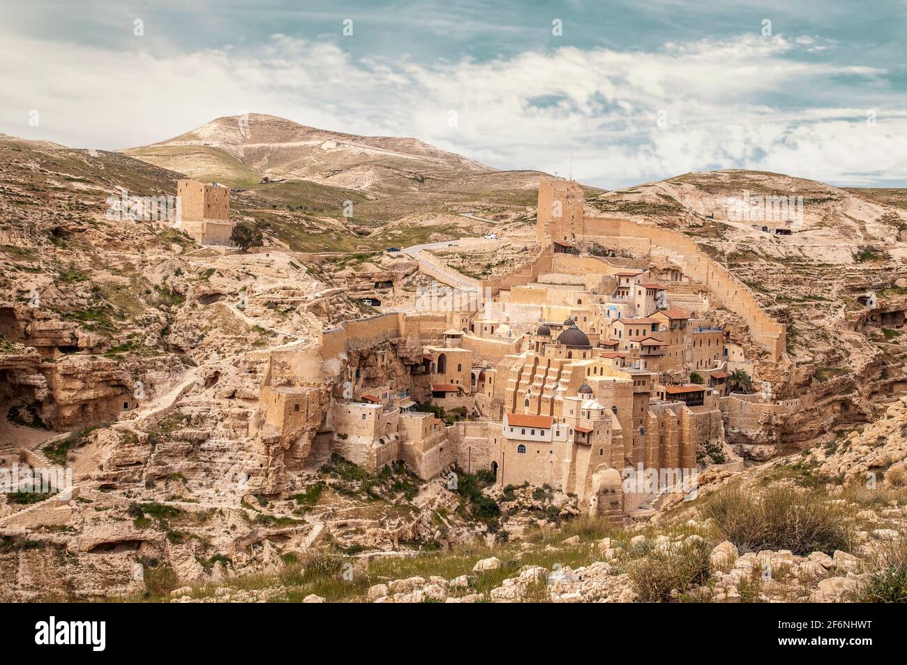 The Holy Lavra of Saint Sabbas, known in Syriac as Mar Saba [Marsaba] is a Greek Orthodox monastery overlooking the Kidron Valley at a point halfway b Stock Photo