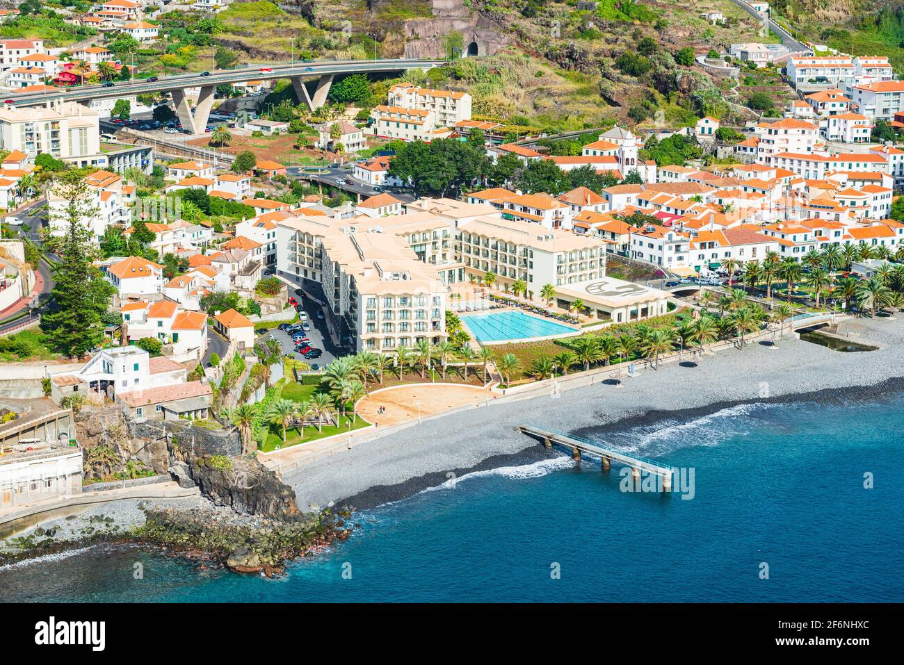 Sprawling city at the water s edge. Santa Cruz Madeira Stock