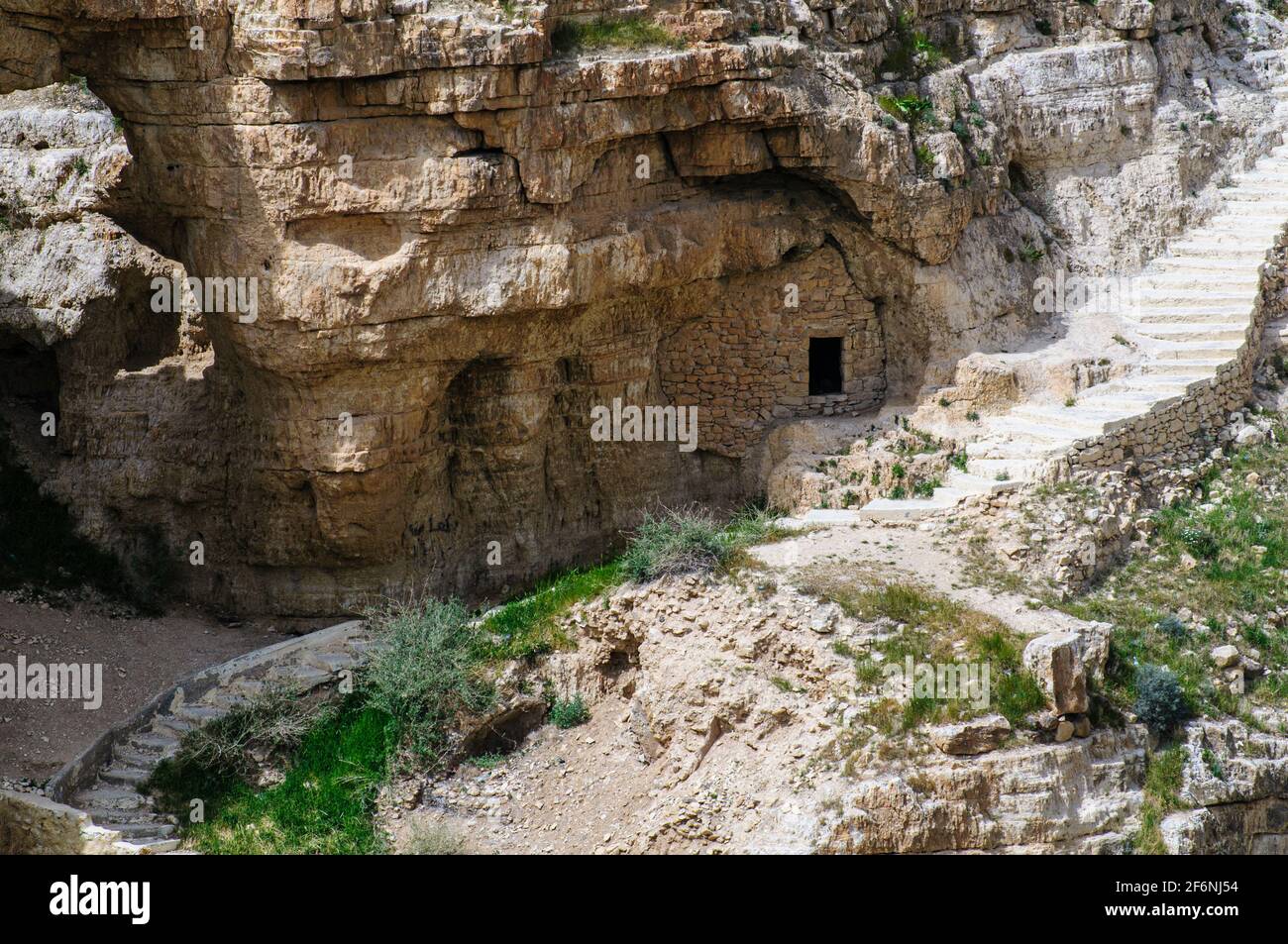 Hermit's caves at Saint Sabbas, known in Syriac as Mar Saba is a Greek Orthodox monastery overlooking the Kidron Valley In the past hermits dwelt in t Stock Photo
