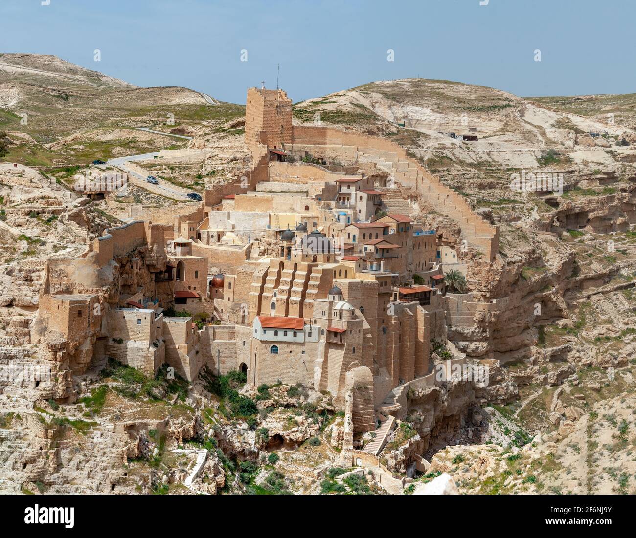 The Holy Lavra of Saint Sabbas, known in Syriac as Mar Saba [Marsaba] is a Greek Orthodox monastery overlooking the Kidron Valley at a point halfway b Stock Photo