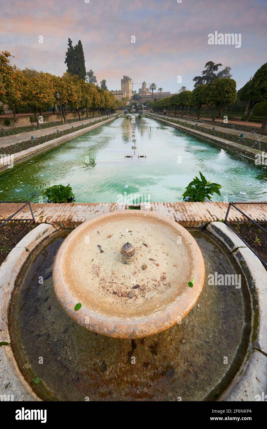 Cordoba, Andalusia, Spain, December 28 2016, Gardens of the Alcázar de los Reyes Cristianos Stock Photo