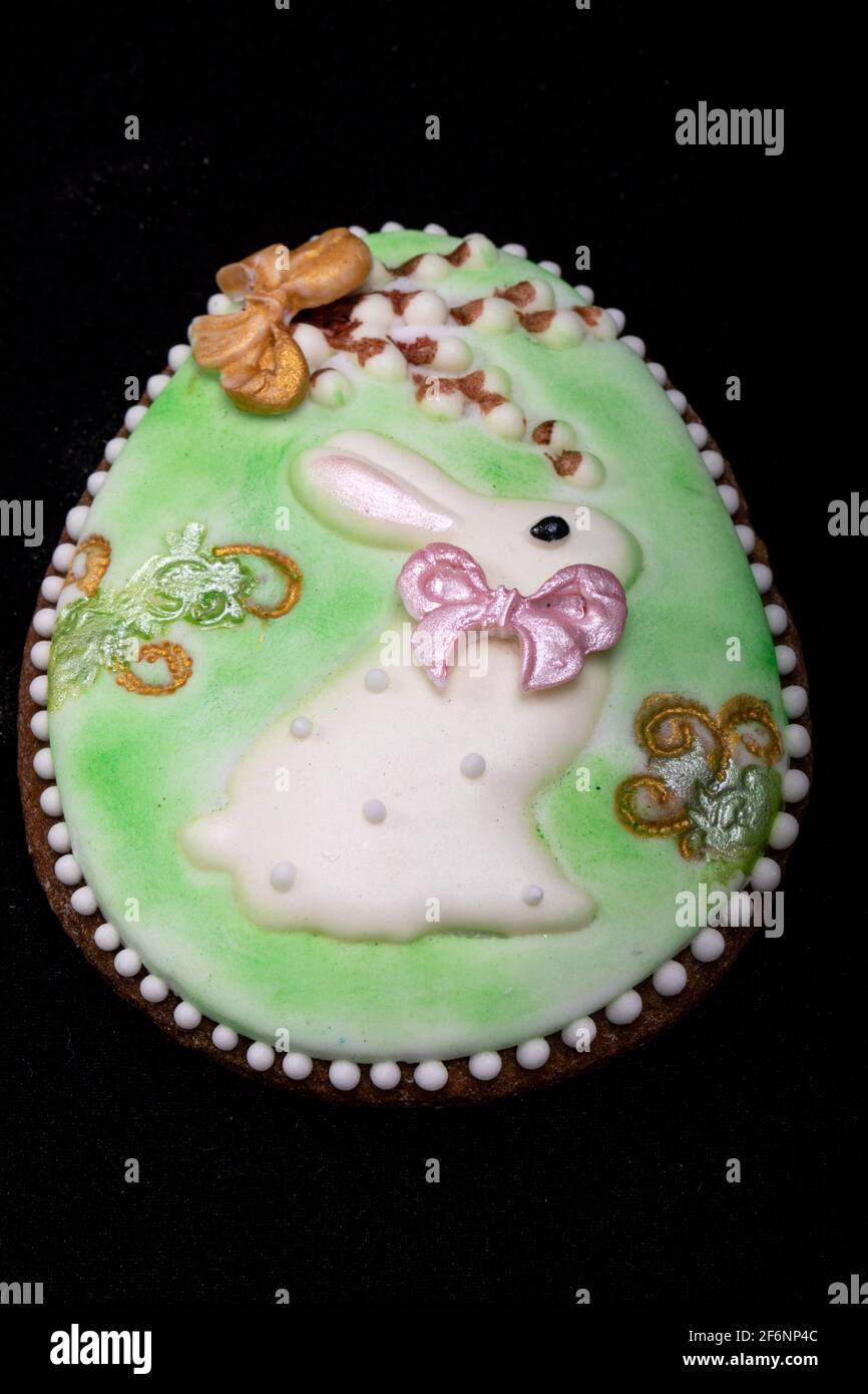 Easter decoration with a white rabbit motif Stock Photo