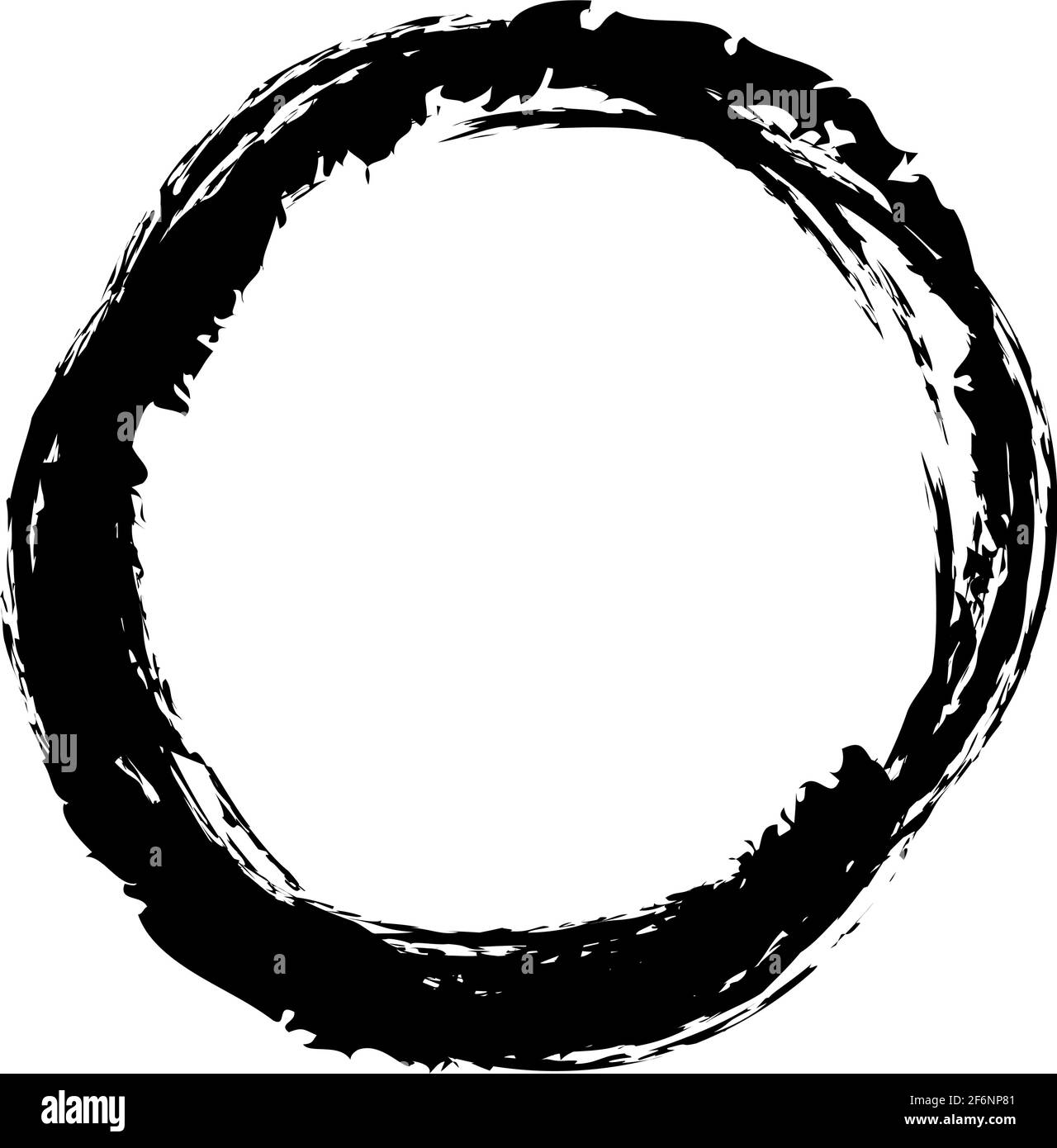 Black and white grungy, grunge circle contour. Abstract textured oval