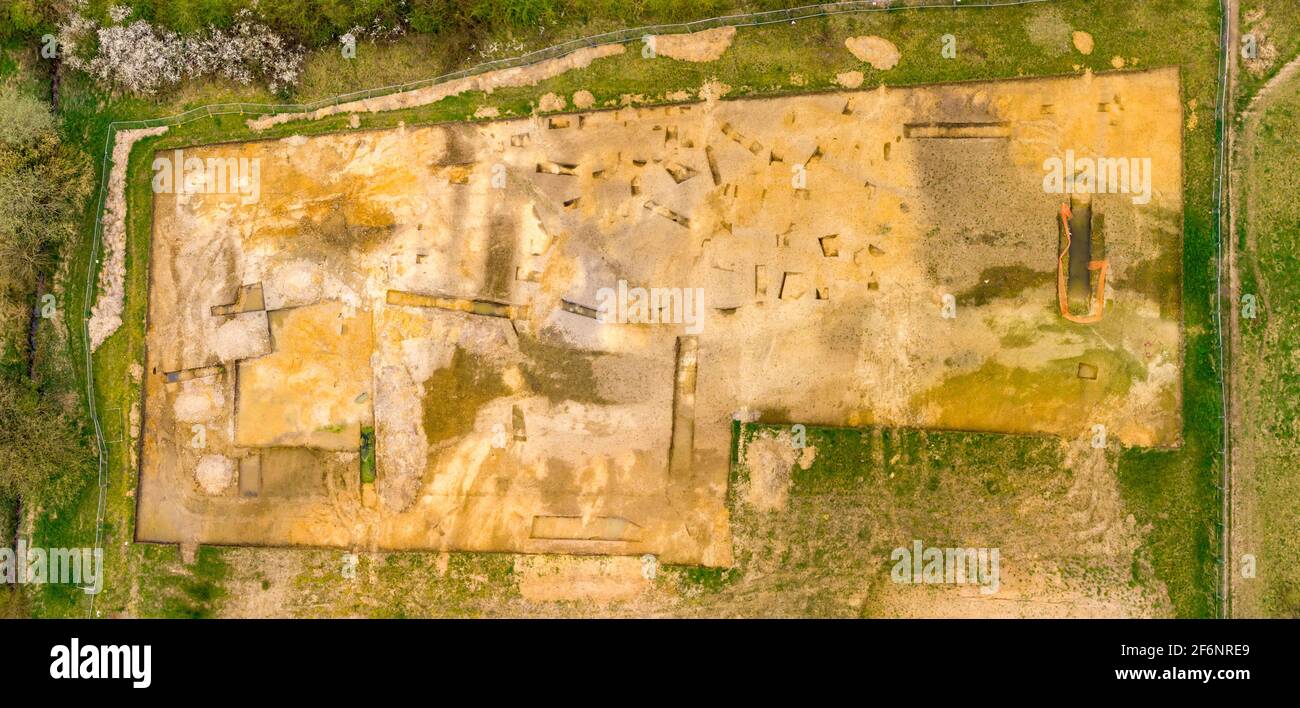Aerial view of an archaeological excavation near Kings Reach estate