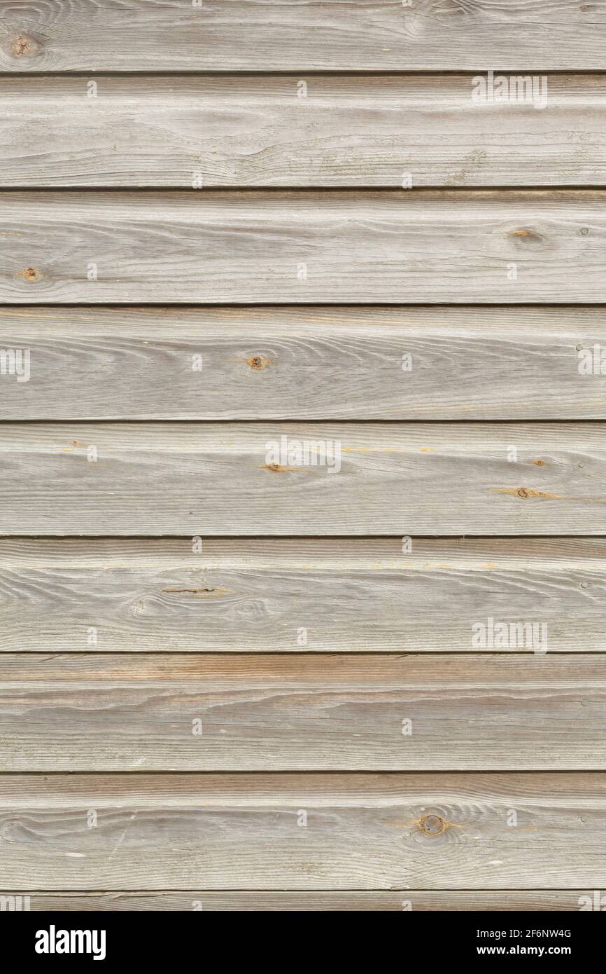Clapboard or shiplap cladding, wood siding on an old building exterior, UK. Weathered oak timber texture Stock Photo