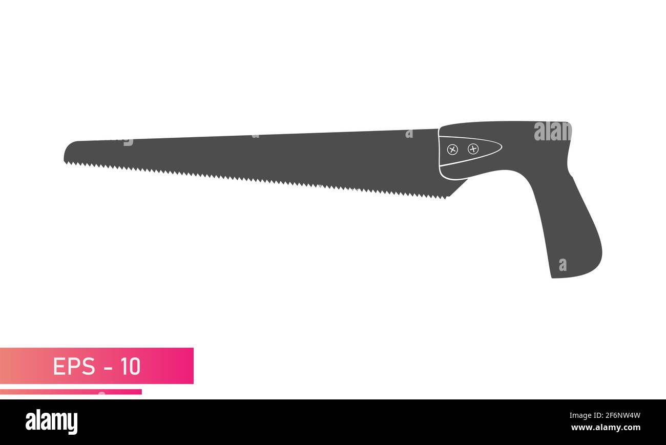 A small handy saw for a carpenter. Solid design. On a white background. Carpenter tools. Flat vector illustration. Stock Vector
